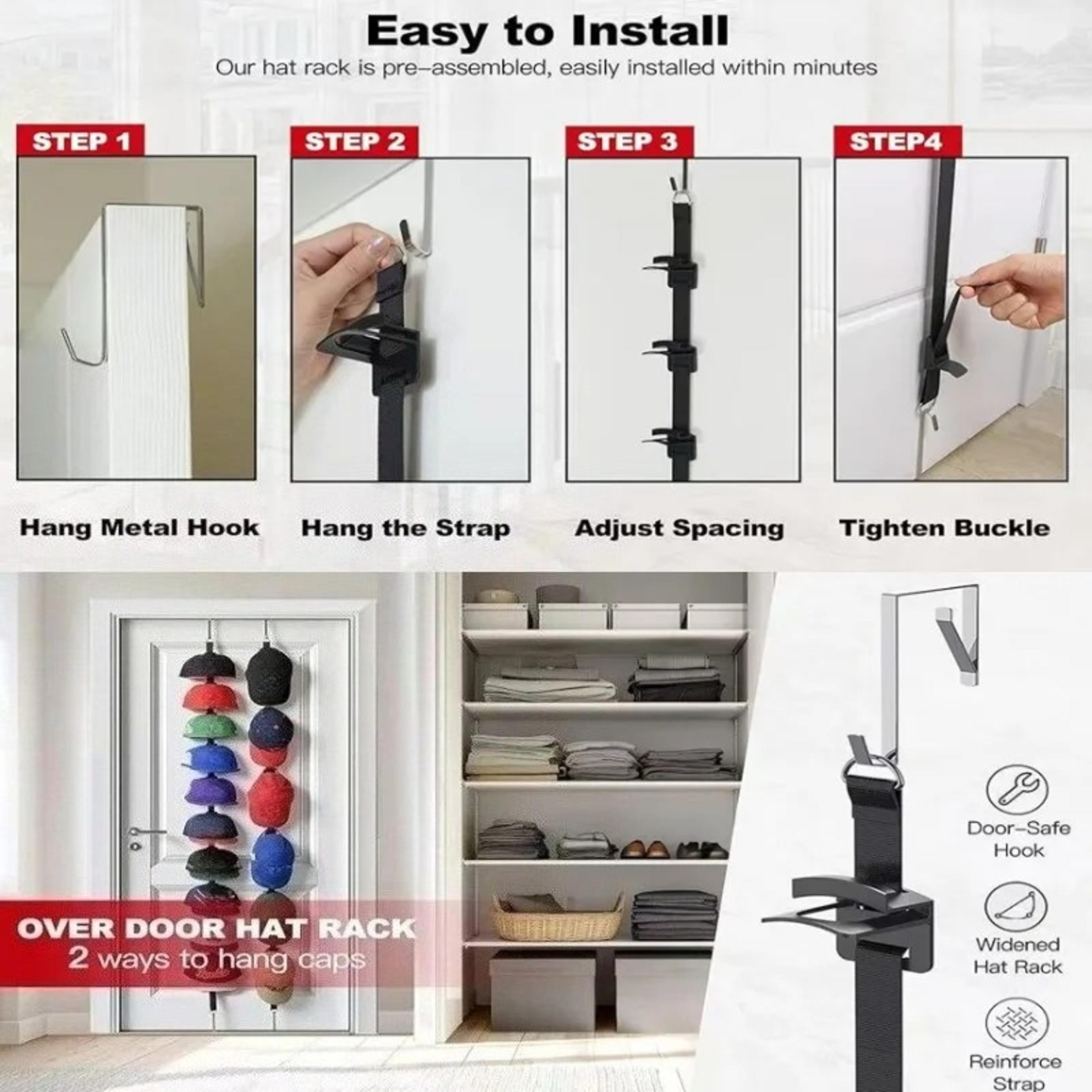 Over Door Baseball Cap Rack Hat Space Saving Hat Organizer For Closet Storage 3