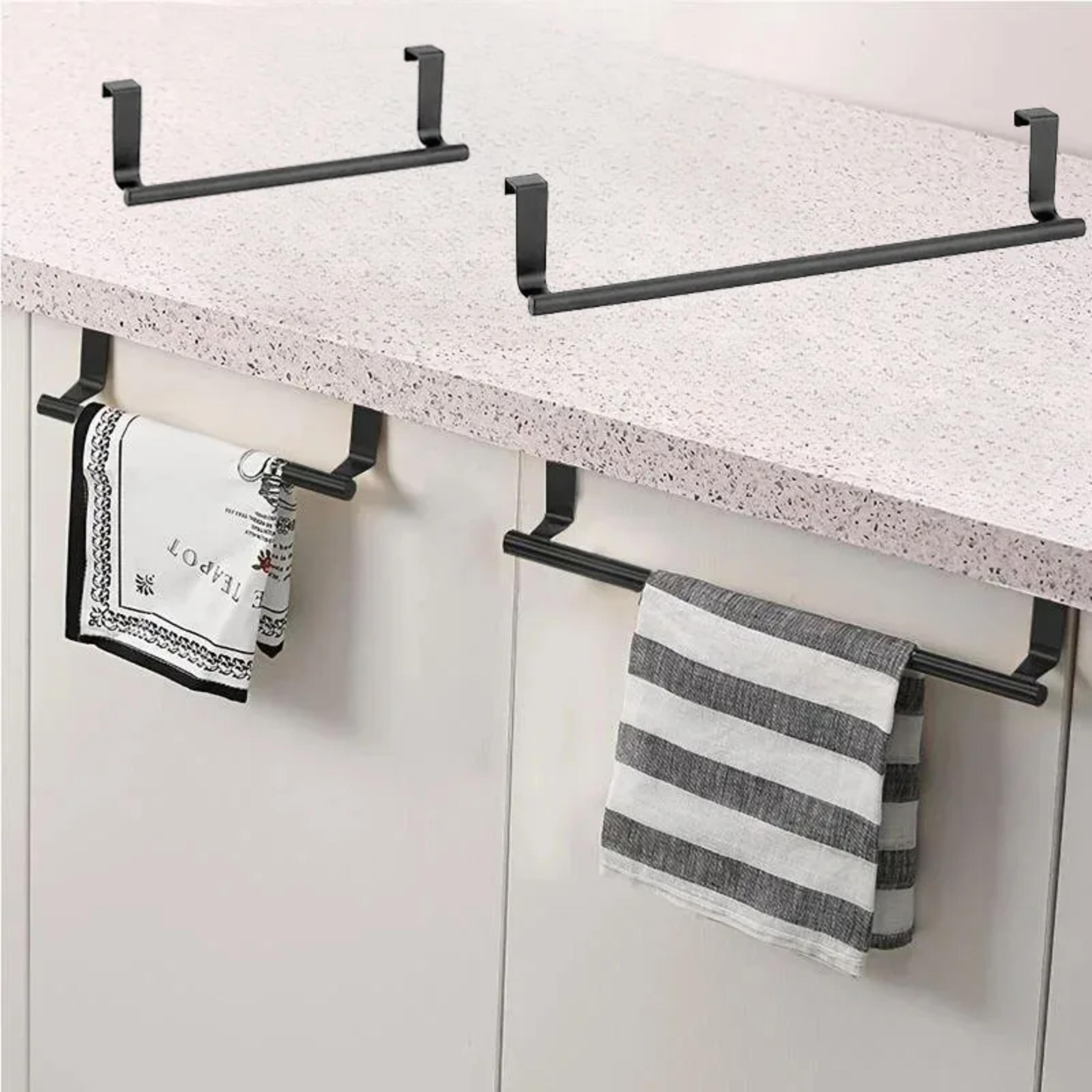 Over Cabinet Towel Rack Steel Bathroom Towel Holder Punch Free Kitchen Storage Organizer 1