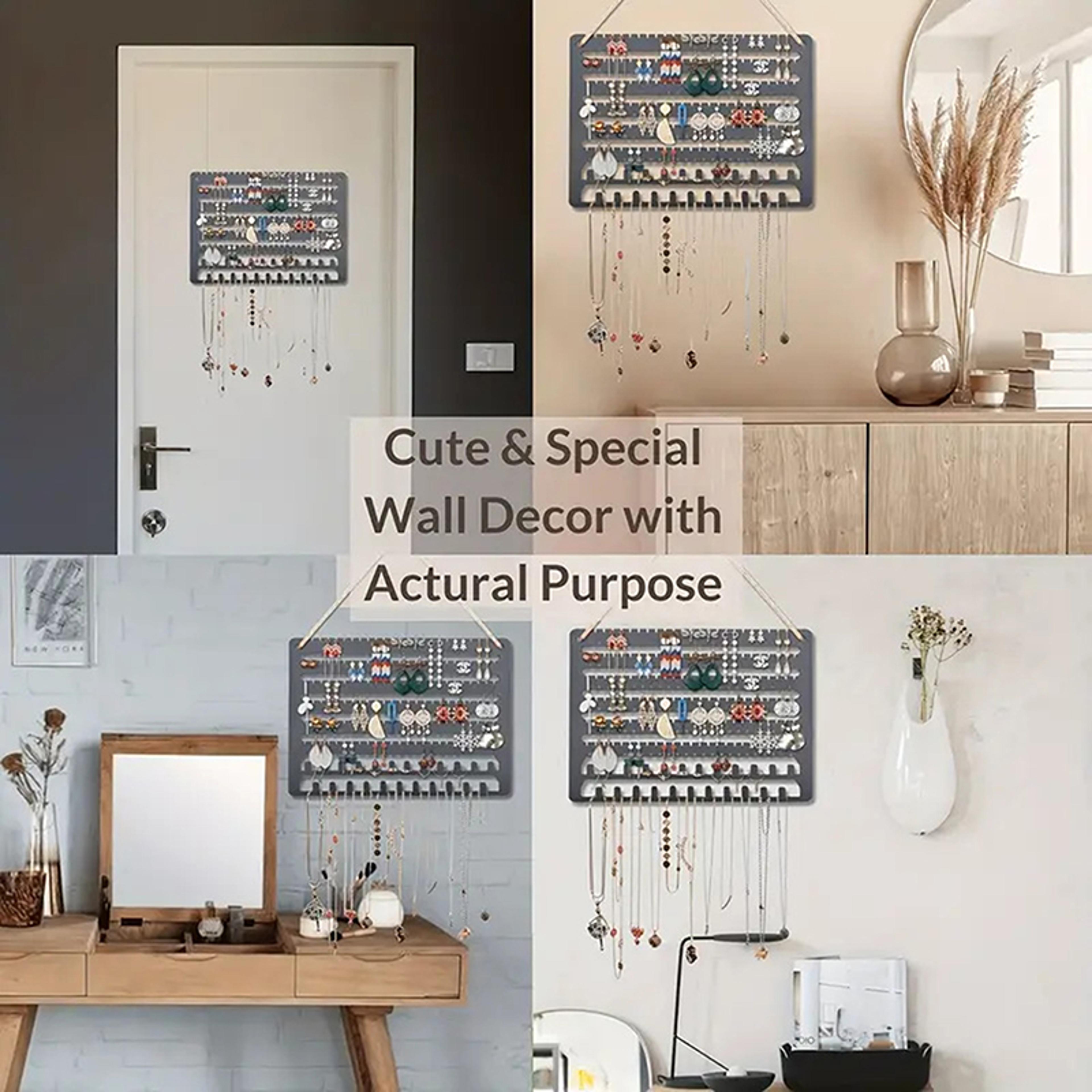 Wooden Wall Mounted Jewelry Organizer Necklace Earrings Display Rack 3