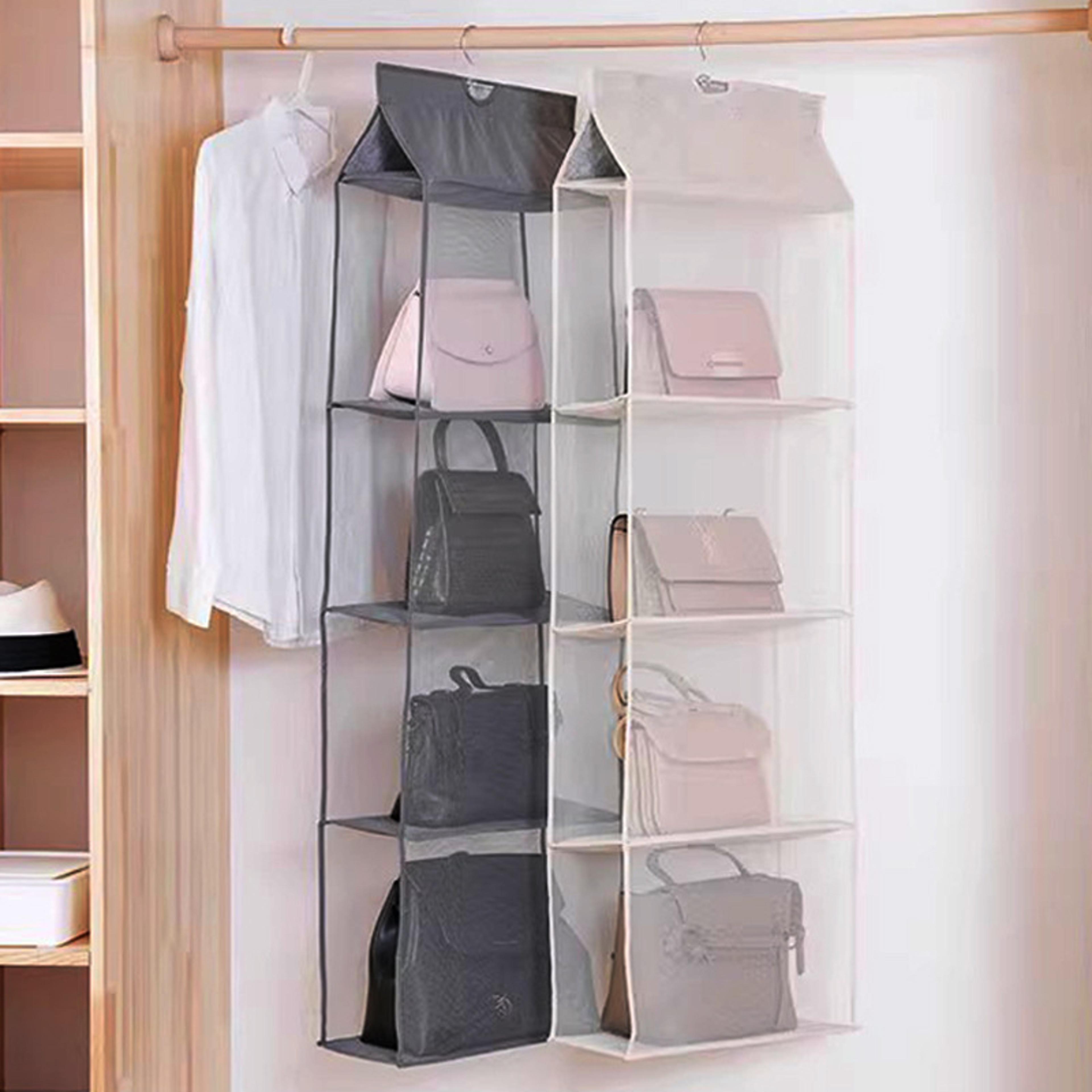 Double Sided Hanging Purse Organizer With Clear Pockets For Space Saving Handbag Storage 1