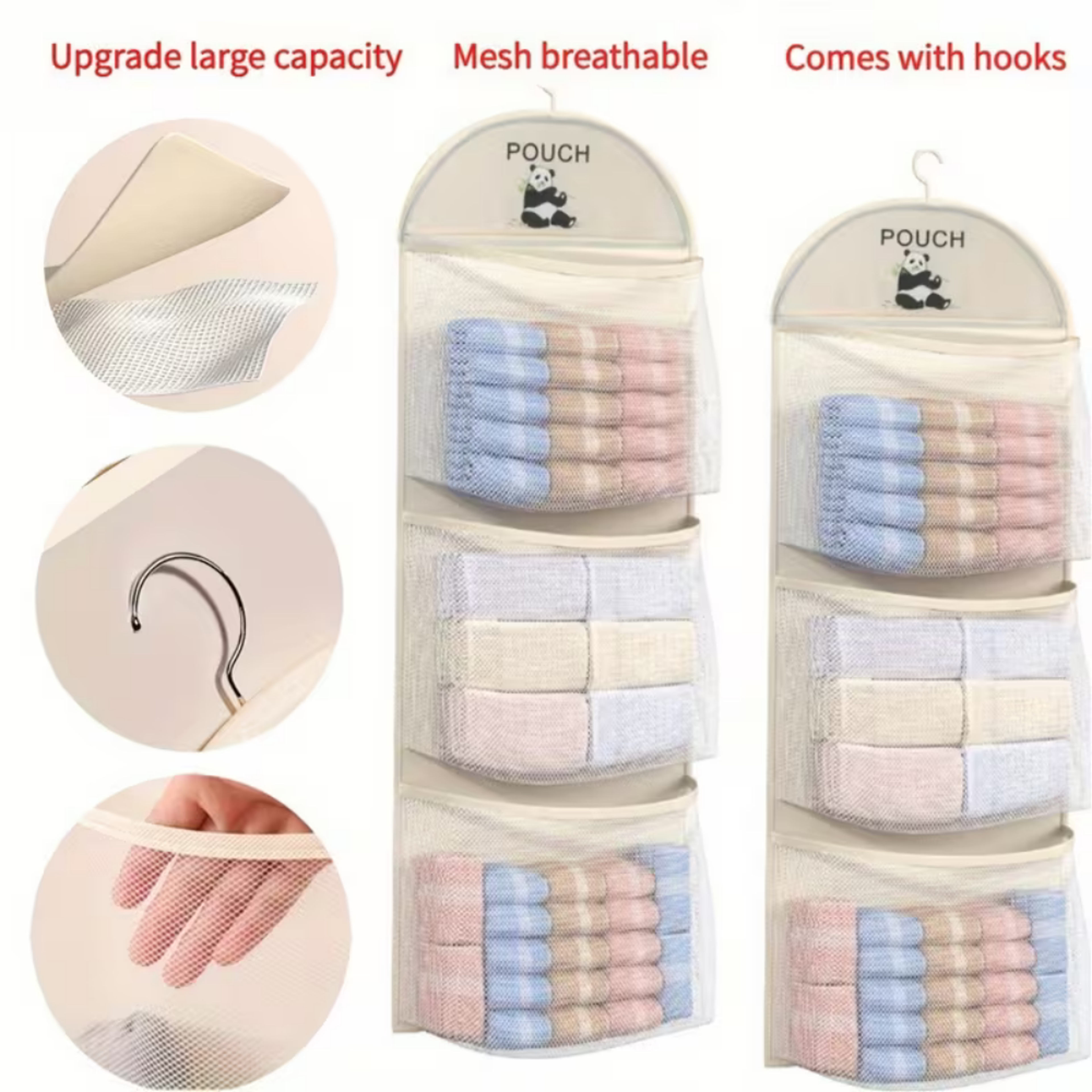 Cute Panda Hanging Closet Organizer With Mesh Storage Pockets For Socks Lingerie And Accessories 3