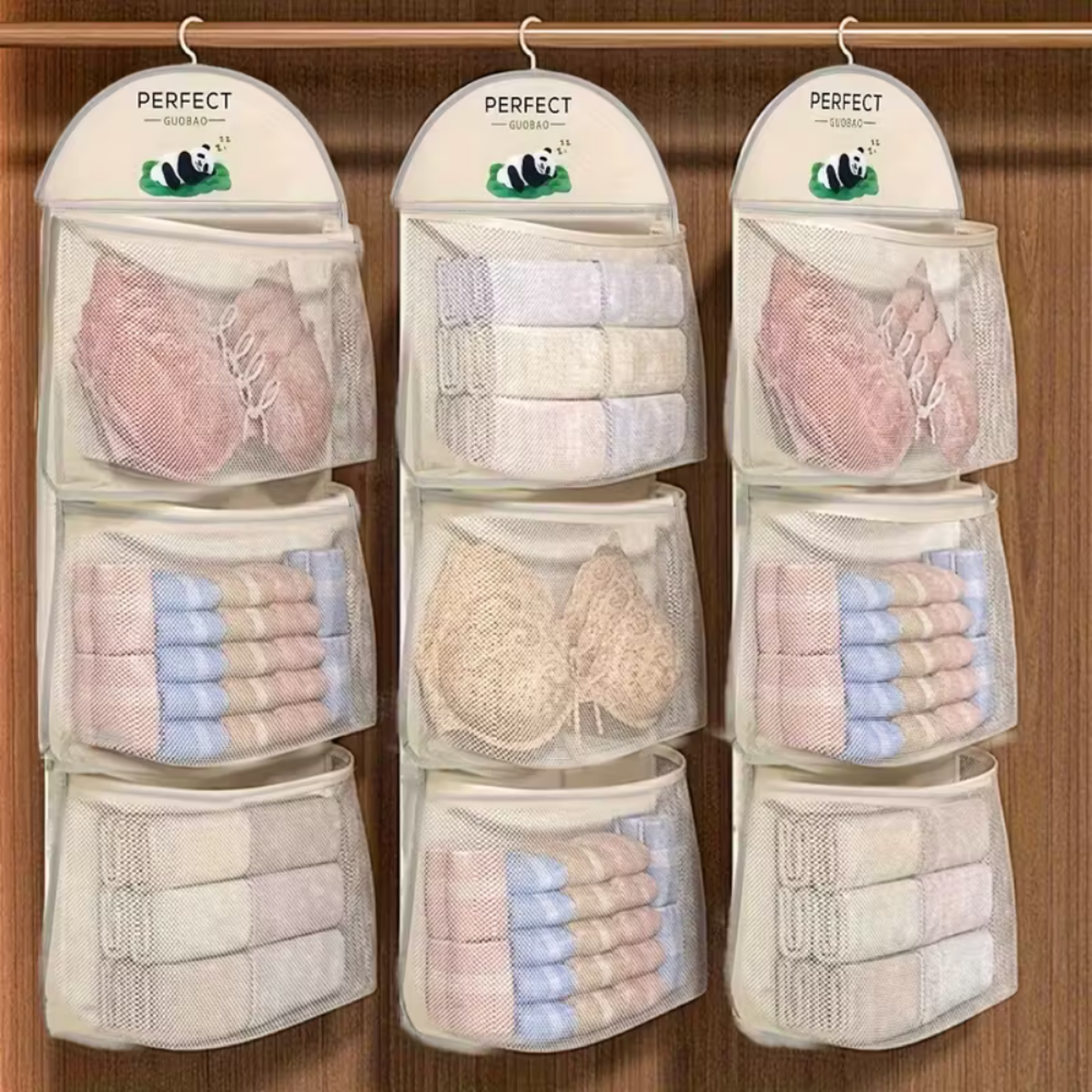 Cute Panda Hanging Closet Organizer With Mesh Storage Pockets For Socks Lingerie And Accessories 6