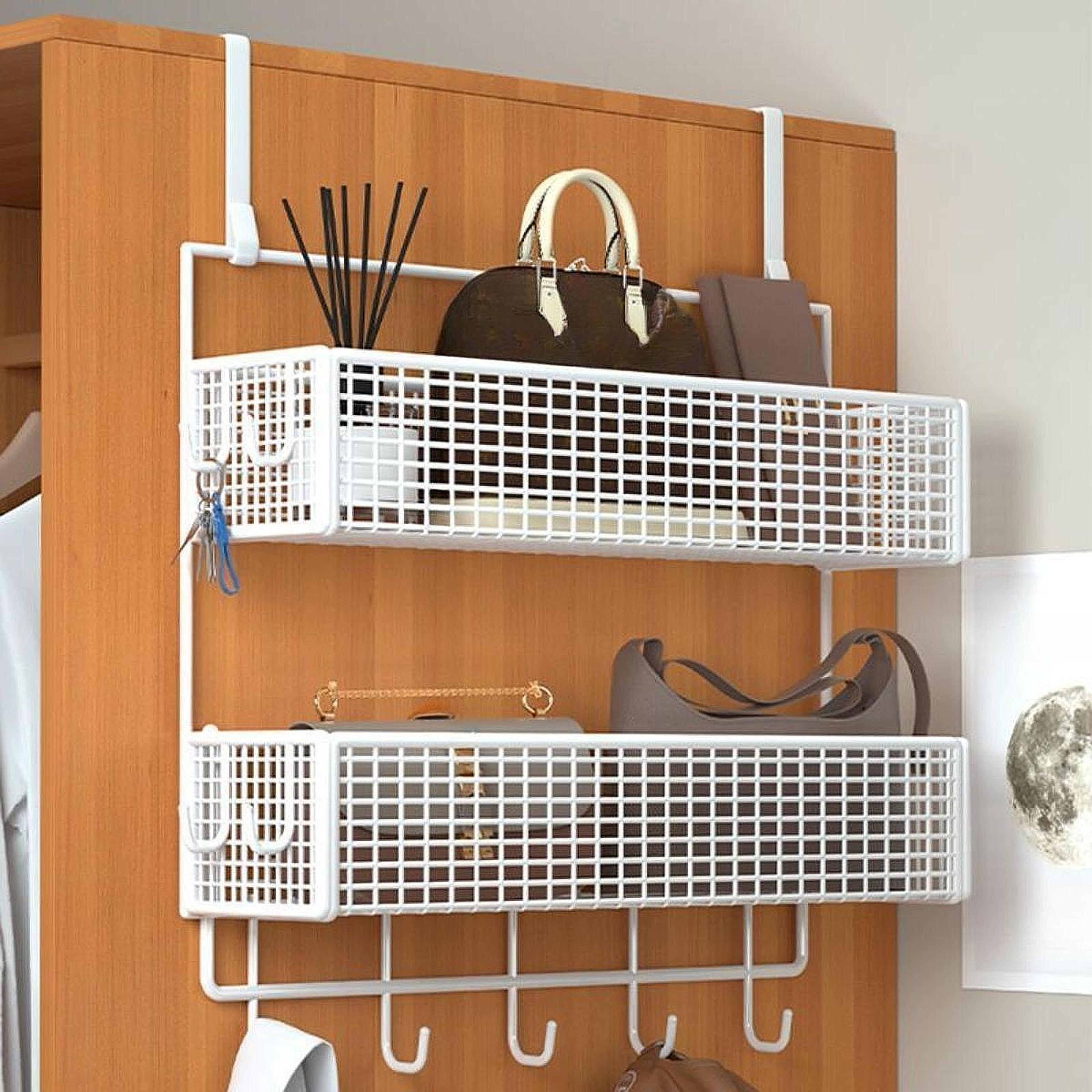 Over Door Storage Coat Hooks With Baskets Space Saving Organizer For Kitchen Bathroom 2
