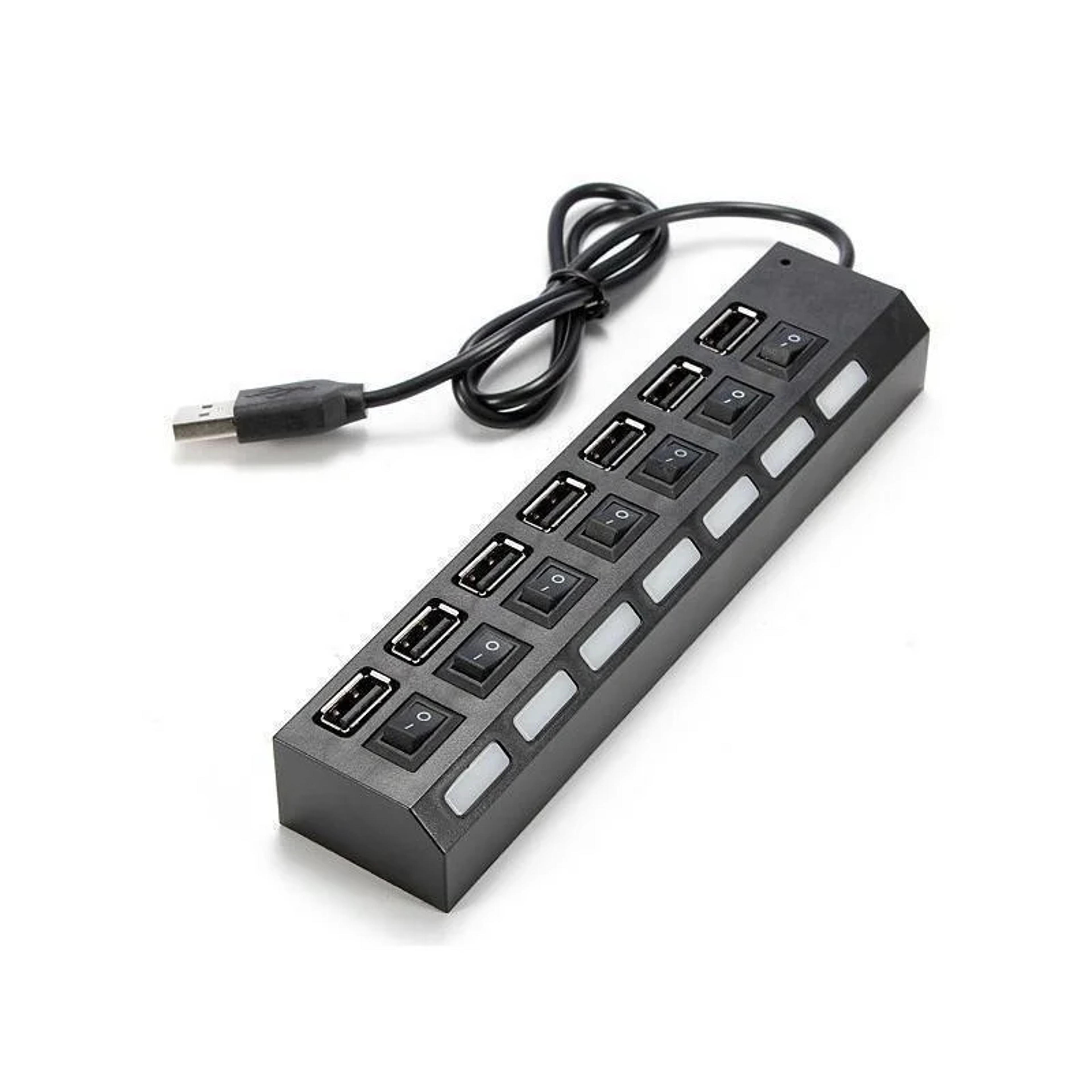 Port USB Hub With LED Switch High Speed Multiport Adapter For Computer Laptop 7
