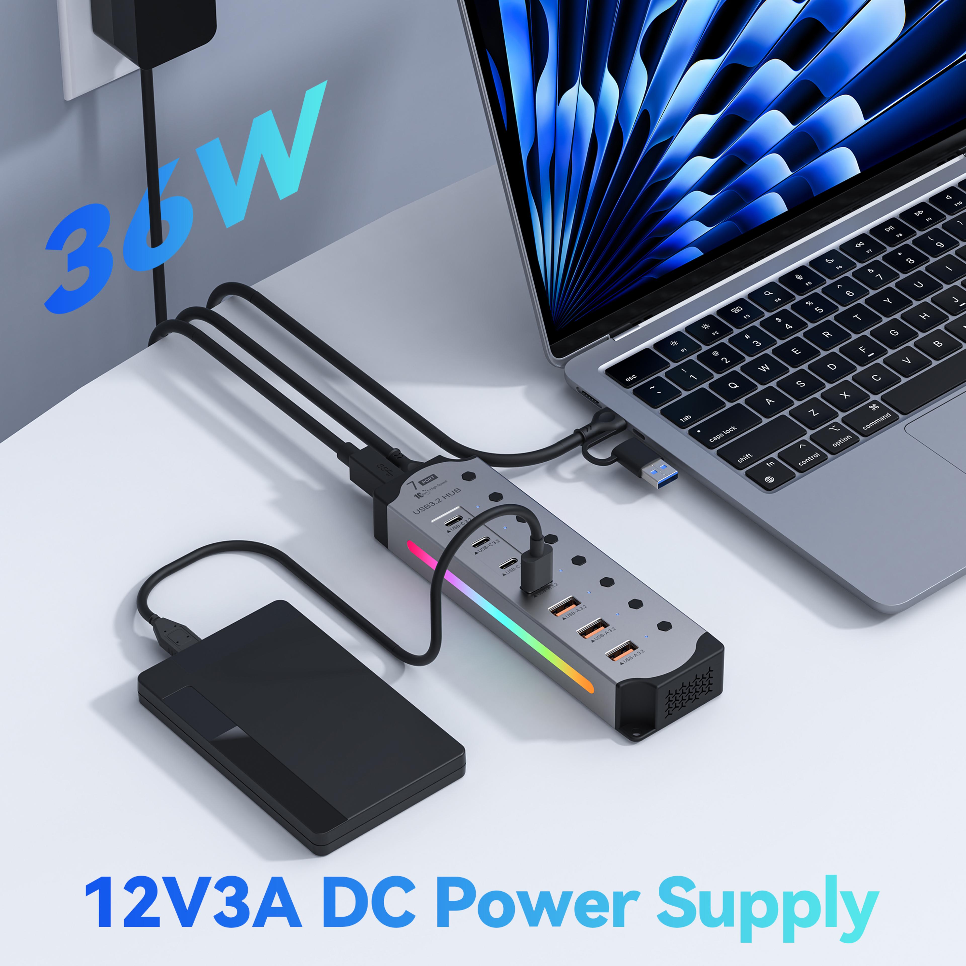 Powered USB Hub Port USB USB C Hub With Individual Switches 2