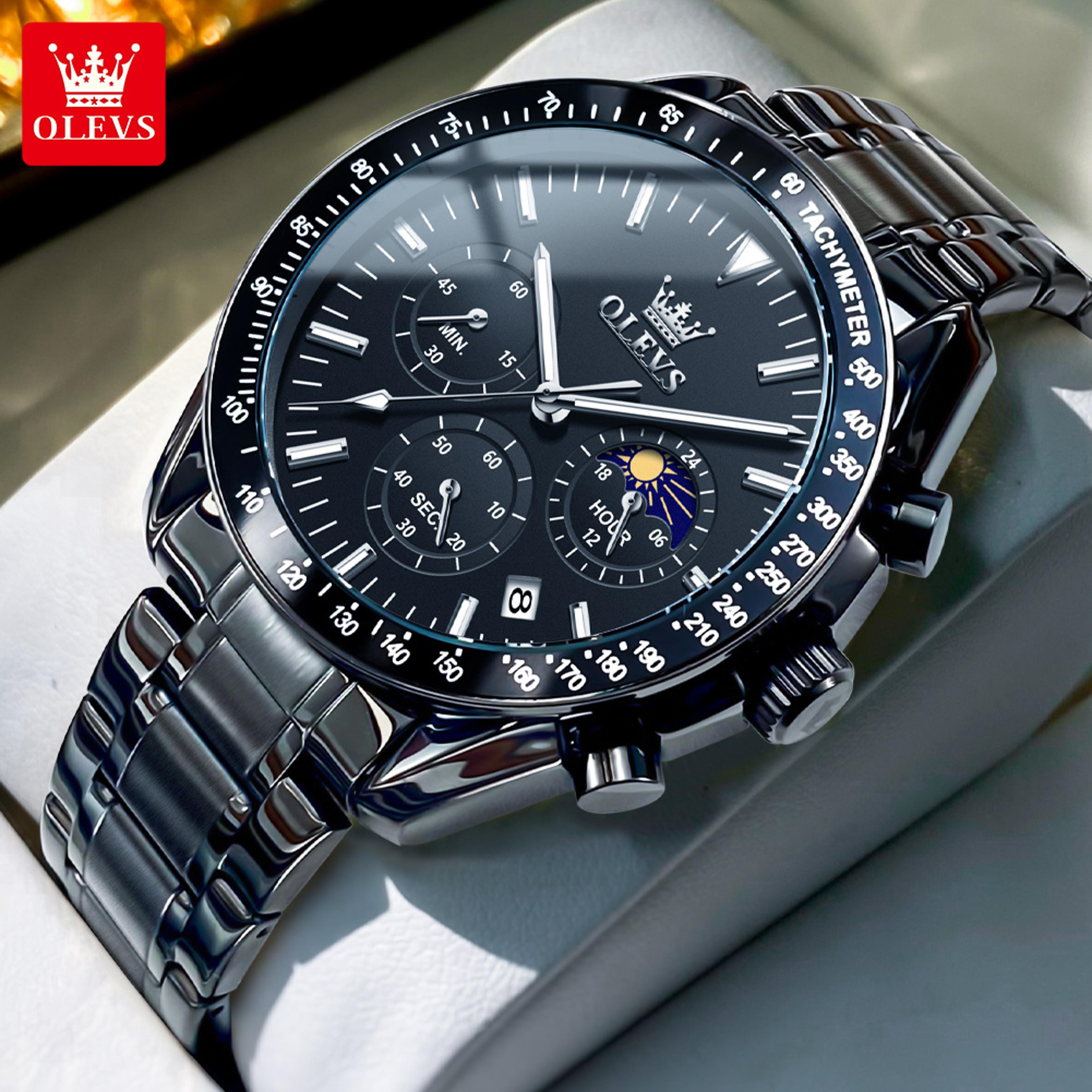 Moon Phase Skeleton Quartz Watch For Men With Luminous Calendar 9