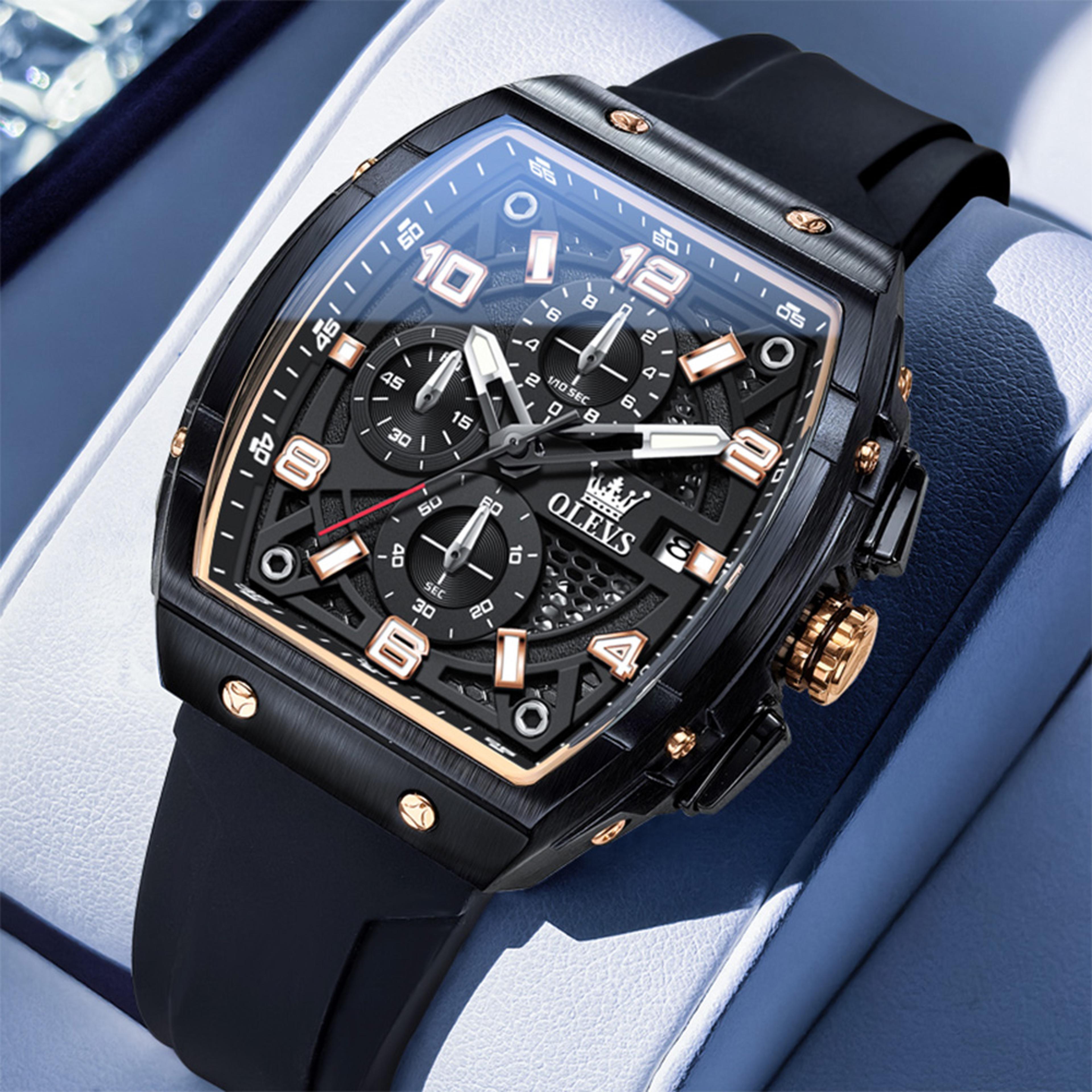 Luxury Tonneau Mens Quartz Watch With Silicone Strap Waterproof Chronograph Design 10