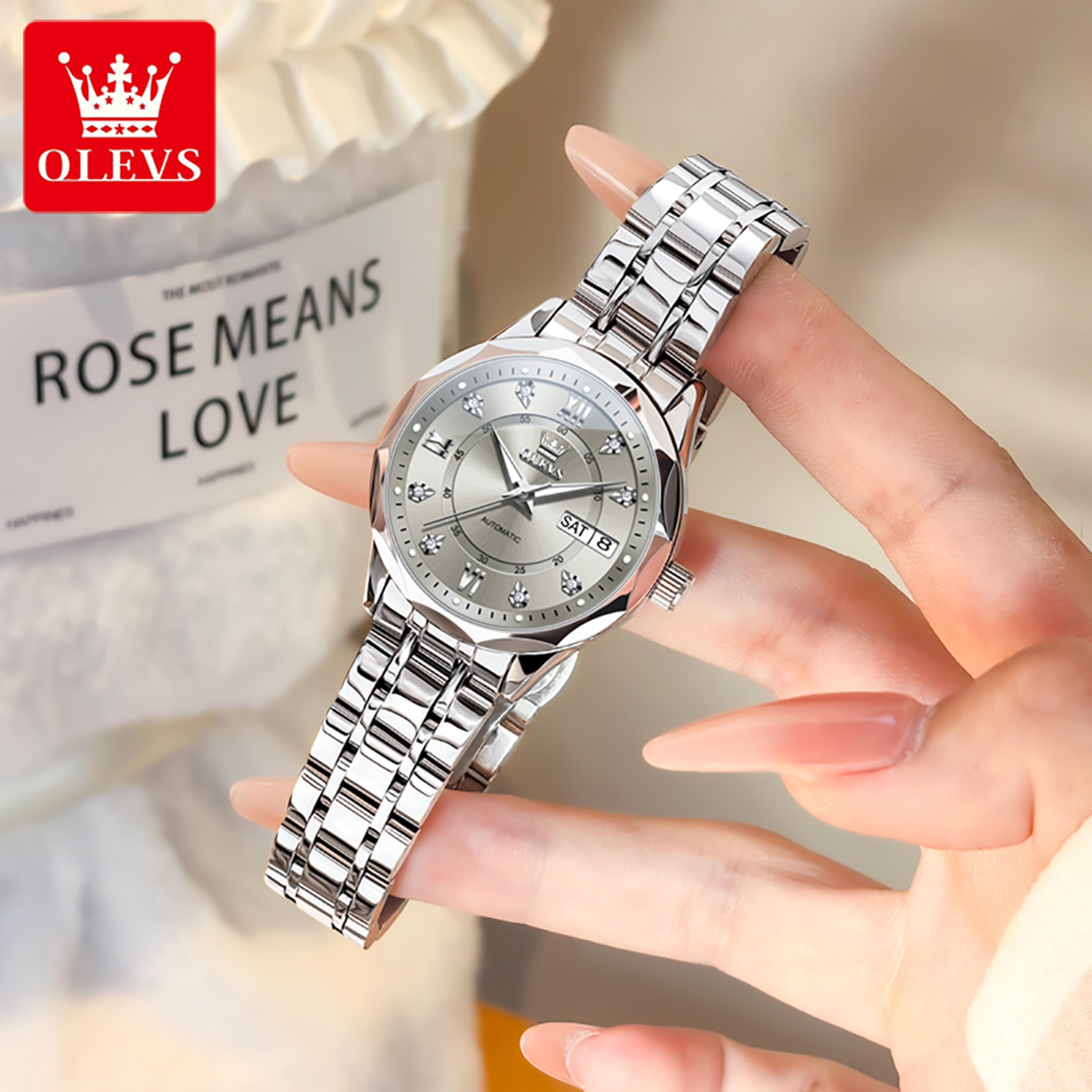 Elegant Automatic Mechanical Watch For Women With Grey Double Scale Dial Waterproof Date 1