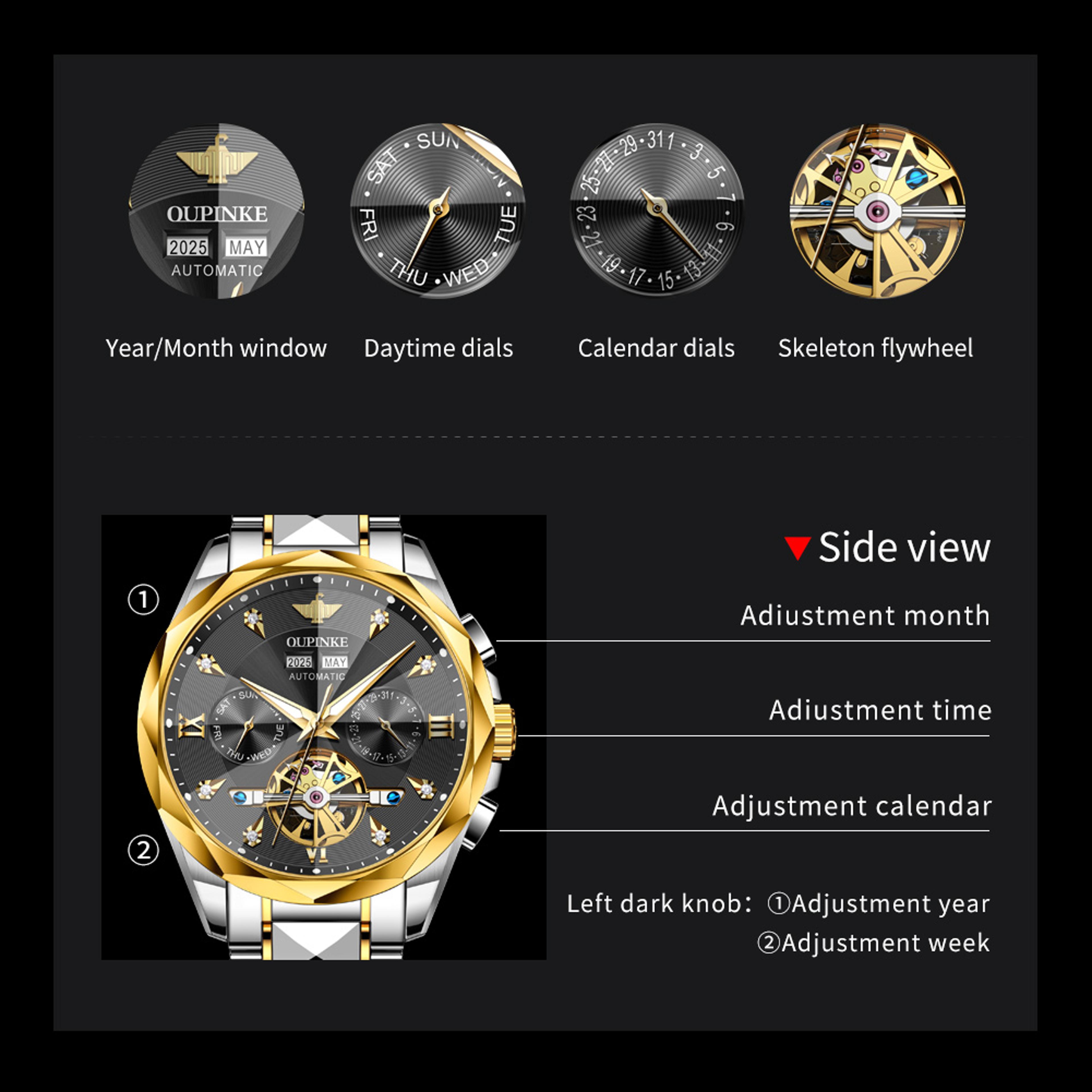 Luxury Skeleton Automatic Mechanical Watch For Men With Tungsten Steel Case Sapphire Mirror 3