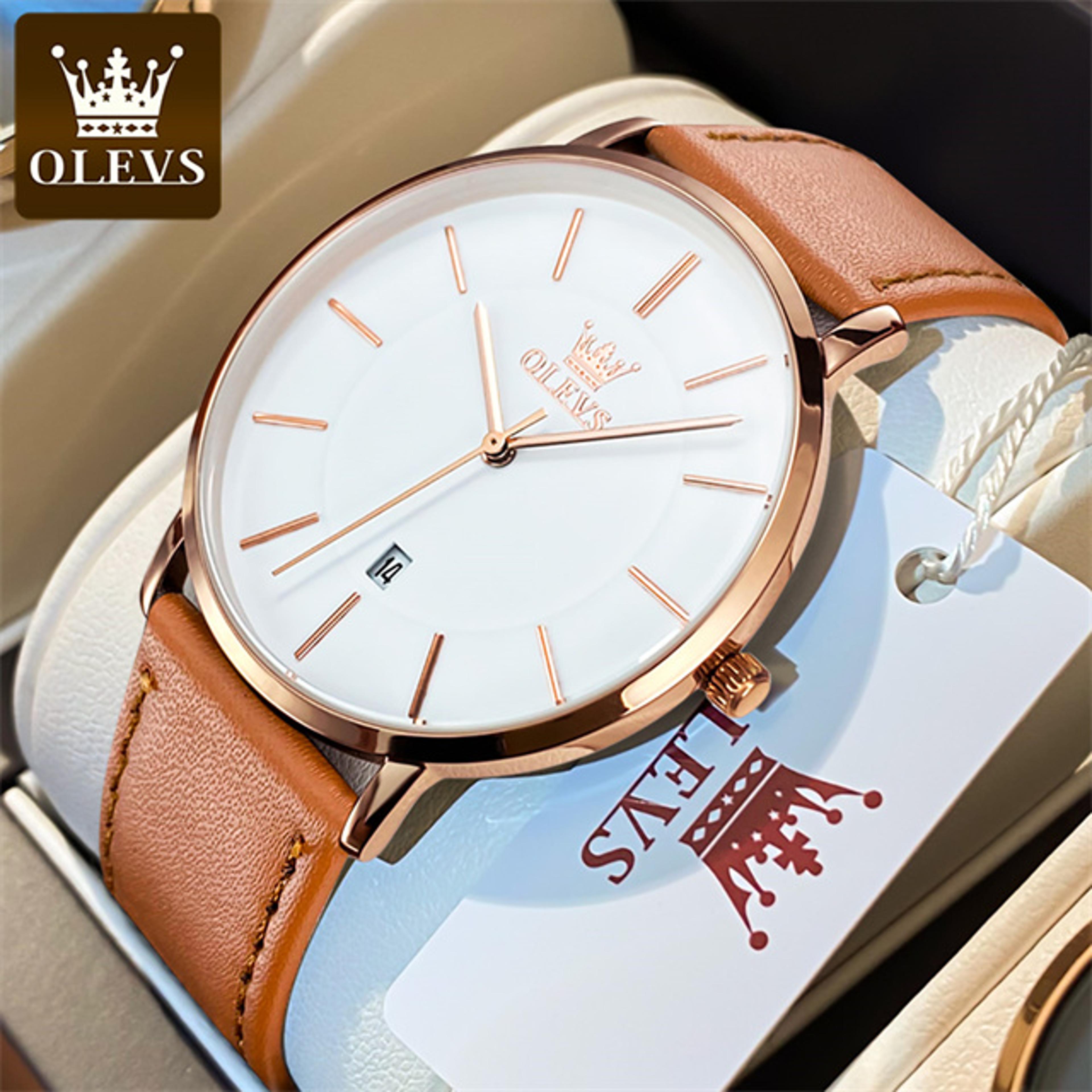Ultra Thin Minimalist Men Leather Strap Quartz Watch With Auto Date 13