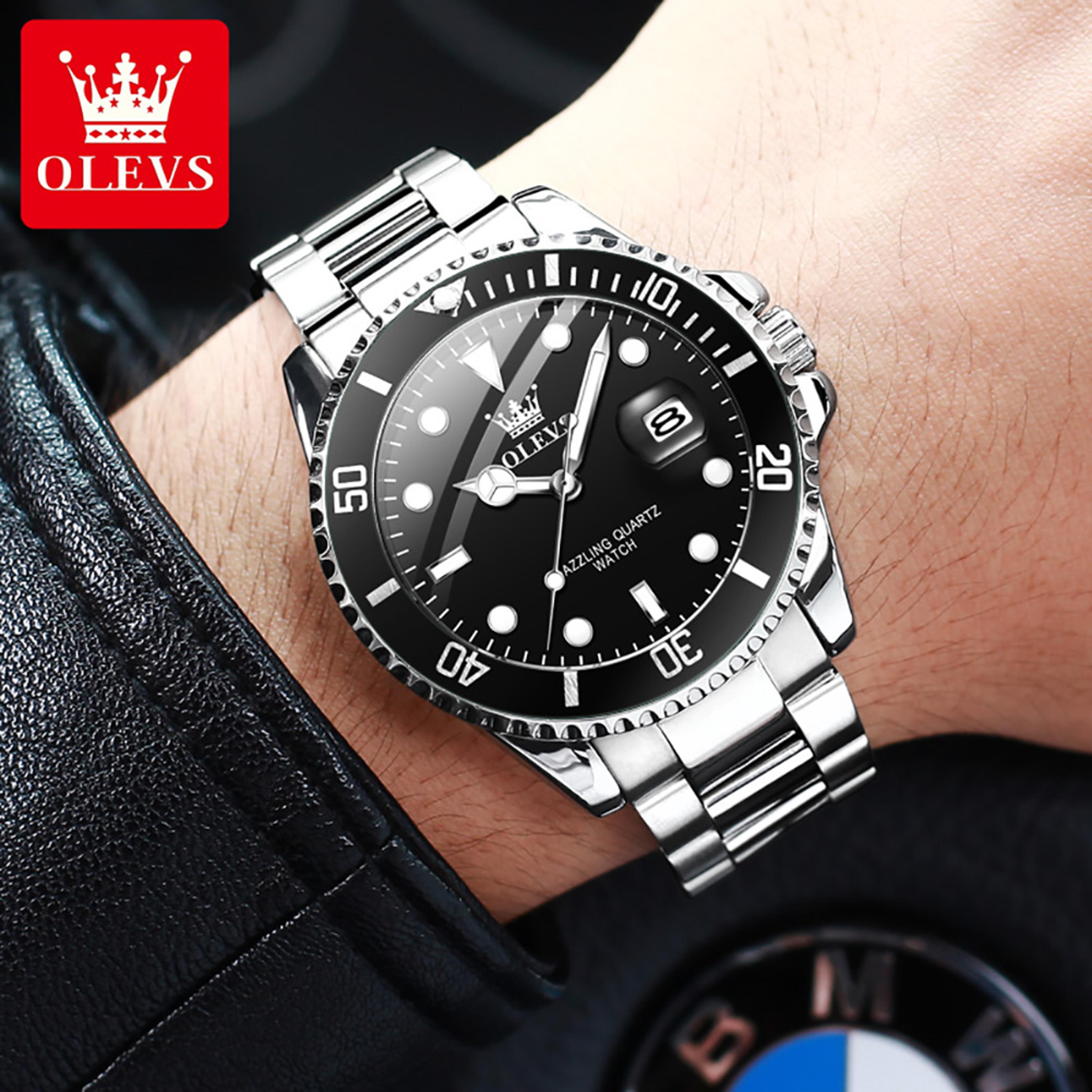Luxury Mens Quartz Watch With Rotating Bezel Auto Date Waterproof Leather Strap 5