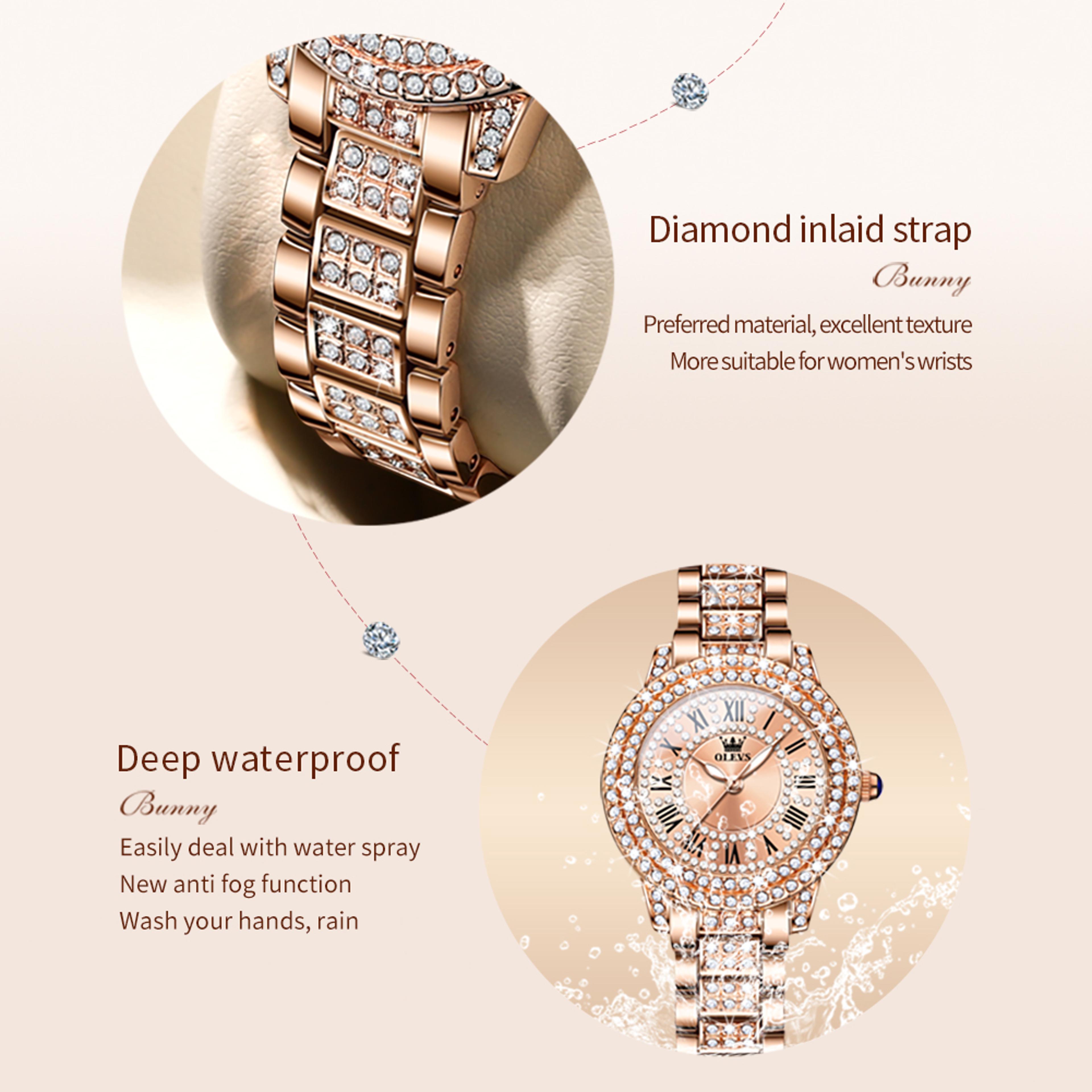 Diamond Watch For Women Elegant Stainless Steel Quartz Luxury Dress Wristwatch 3