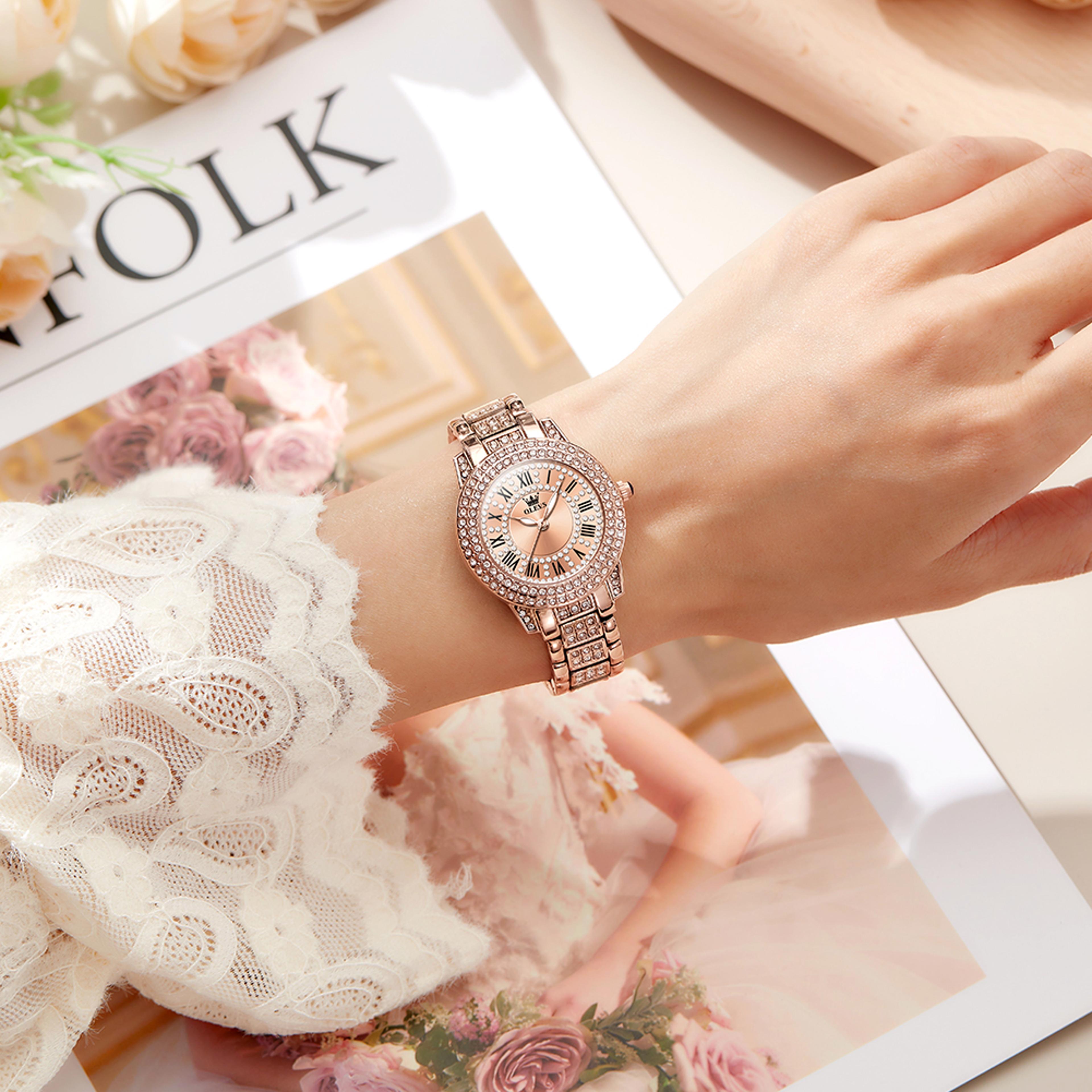 Diamond Watch For Women Elegant Stainless Steel Quartz Luxury Dress Wristwatch 5