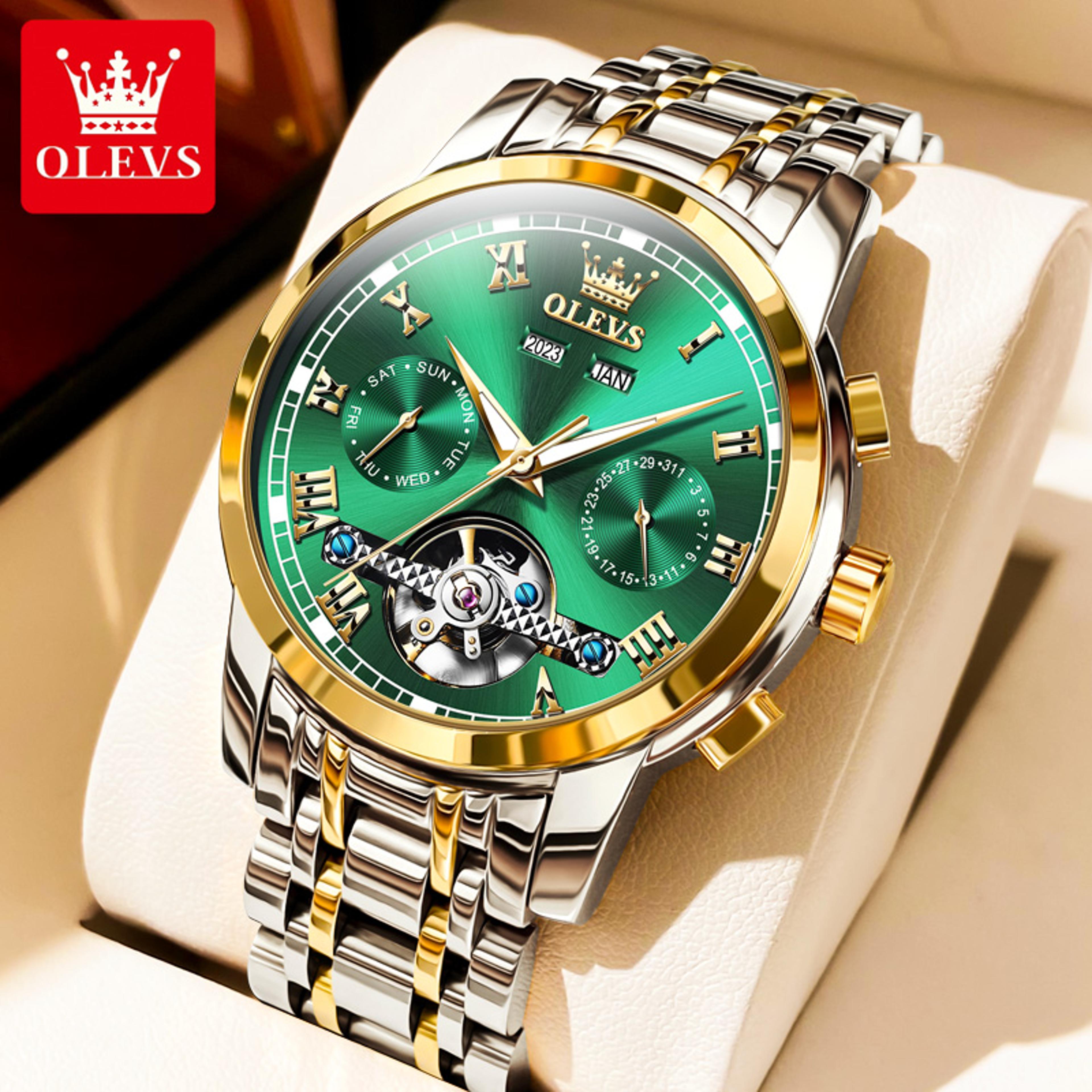 Luxury Skeleton Mechanical Watch For Men Stainless Steel Automatic Flywheel Dual Calendar Wristwatc 9