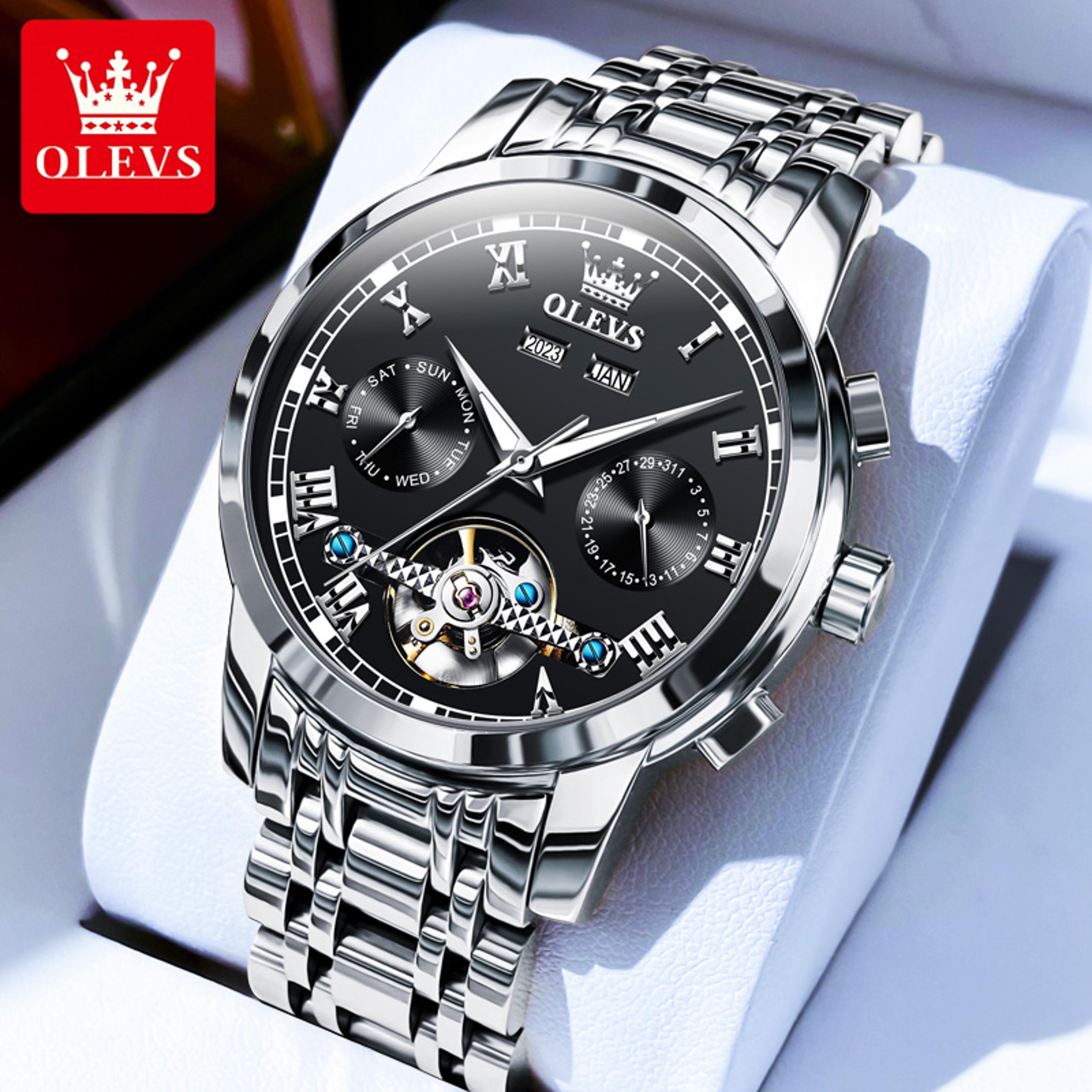 Luxury Skeleton Mechanical Watch For Men Stainless Steel Automatic Flywheel Dual Calendar Wristwatc 12