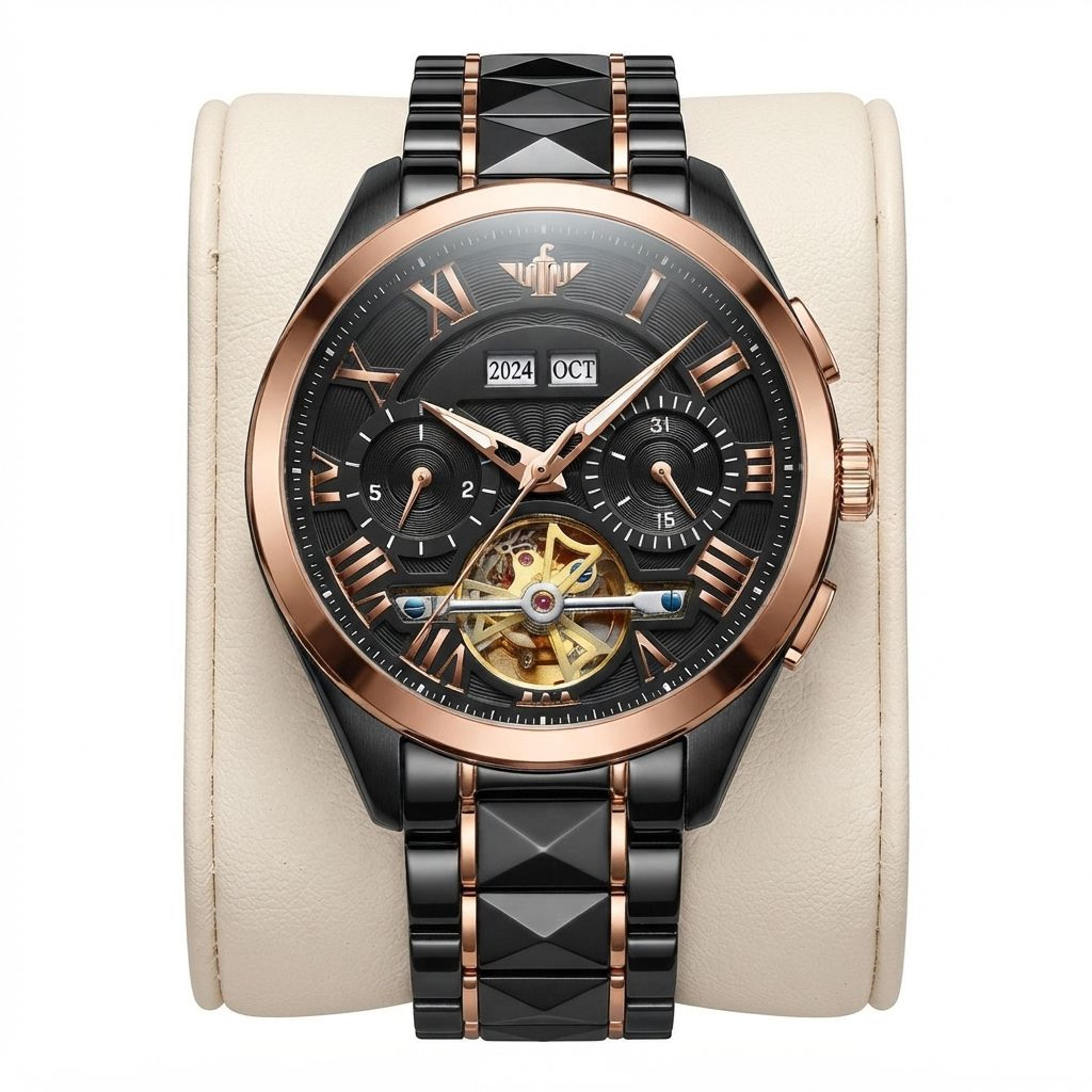 Luxury Black Rose Skeleton Automatic Mechanical Watch For Men With Luminous Sapphire Crystal Dial 0
