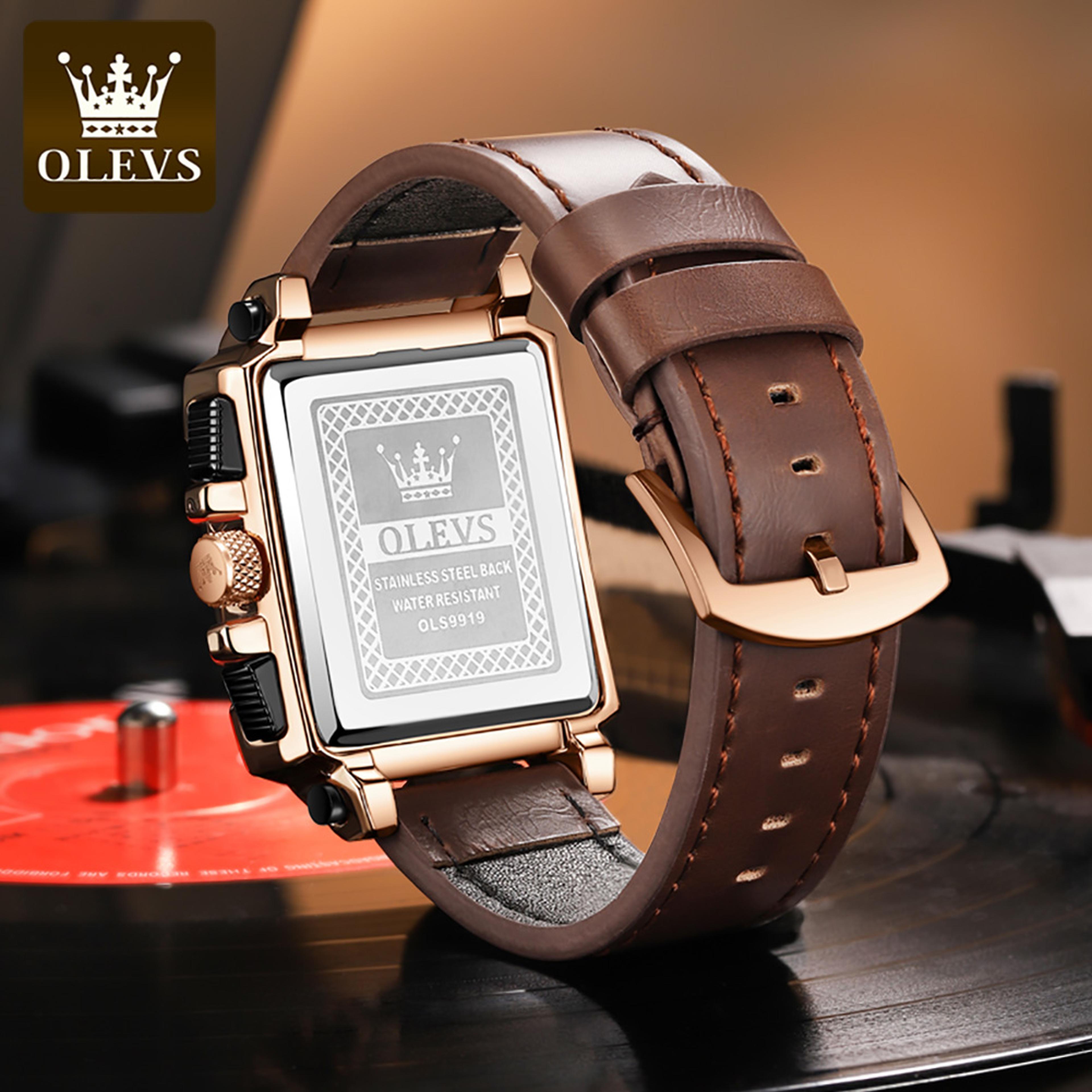 Original Quartz Square Chronograph Watch For Men With Leather Strap Waterproof Sport Design 4