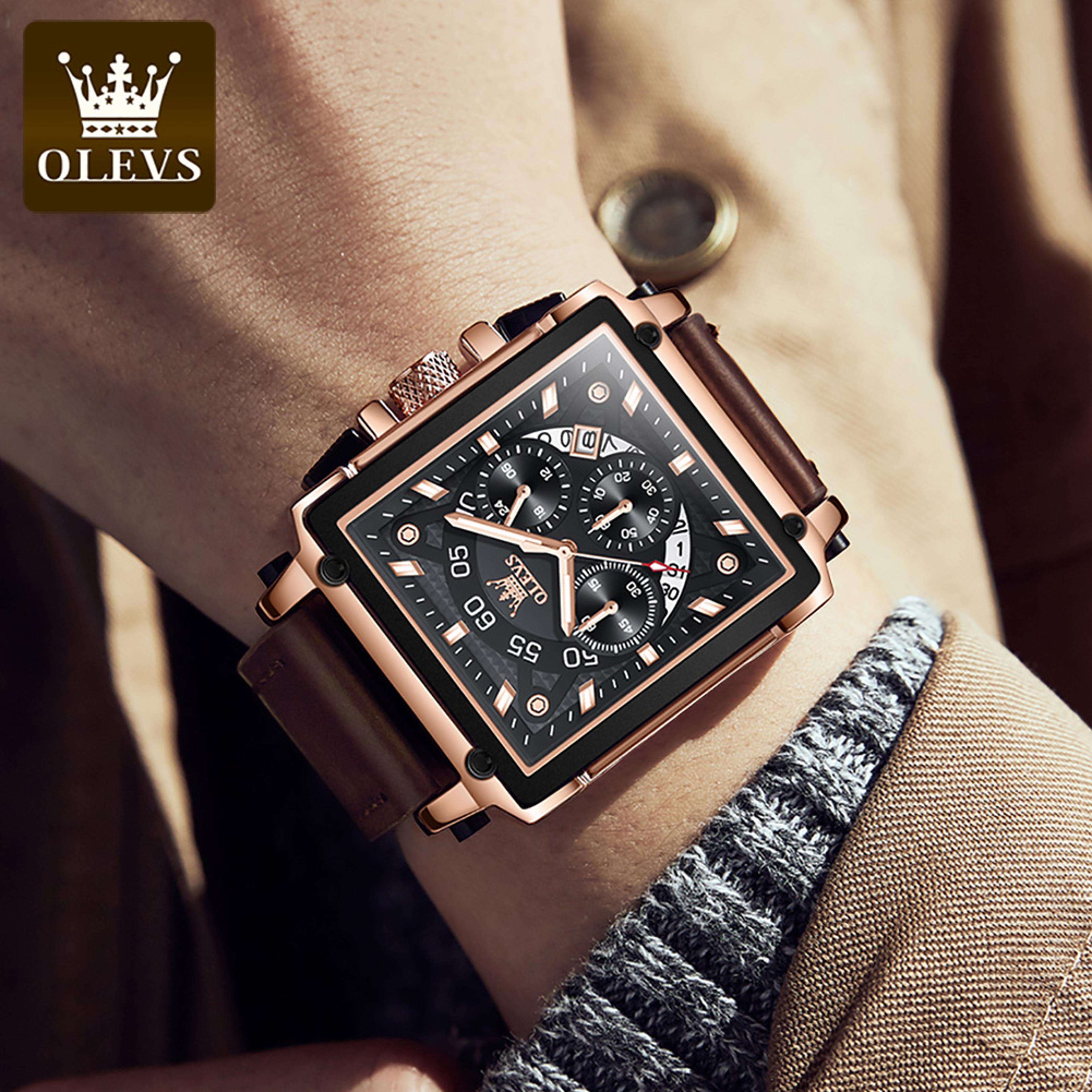 Original Quartz Square Chronograph Watch For Men With Leather Strap Waterproof Sport Design 5