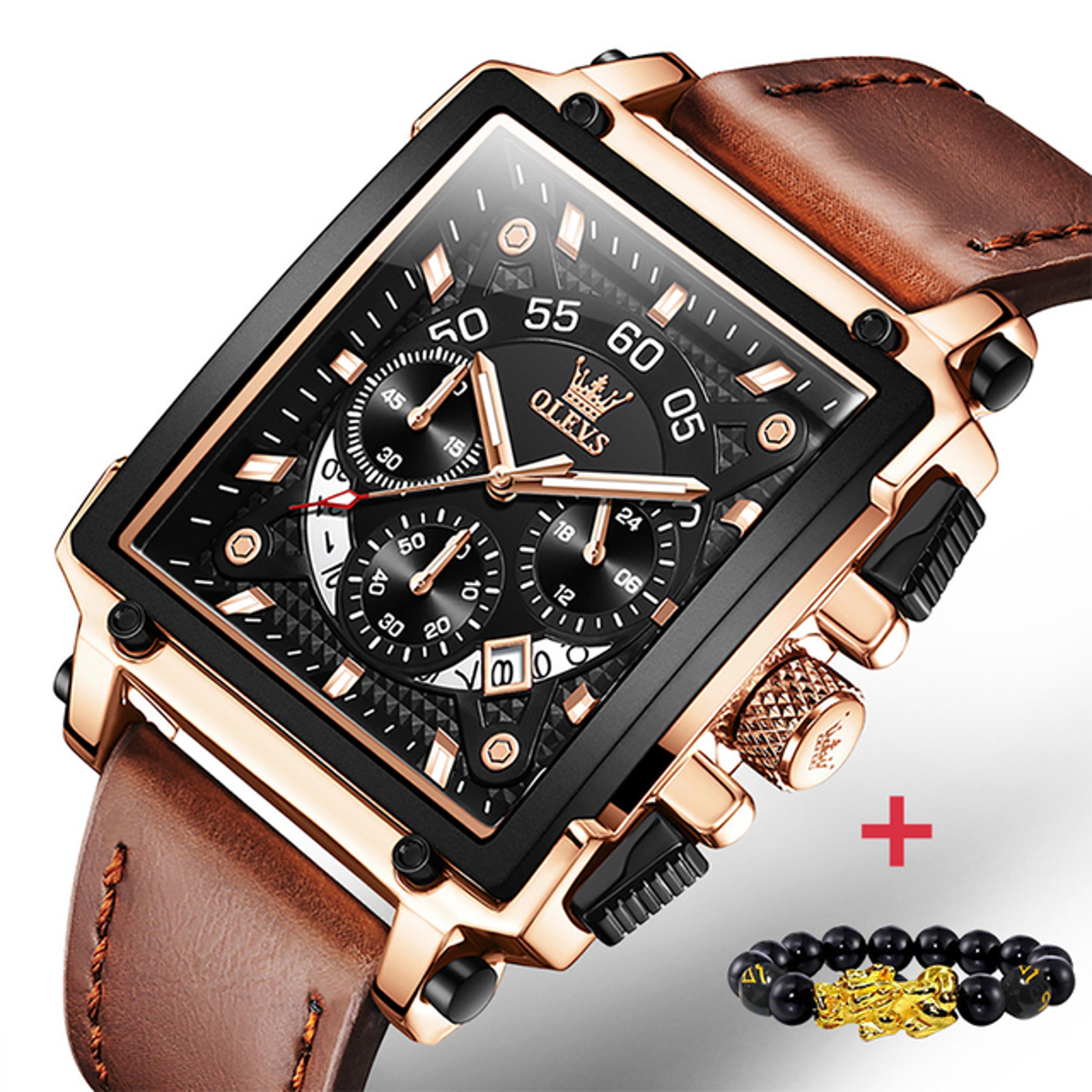 Original Quartz Square Chronograph Watch For Men With Leather Strap Waterproof Sport Design 7