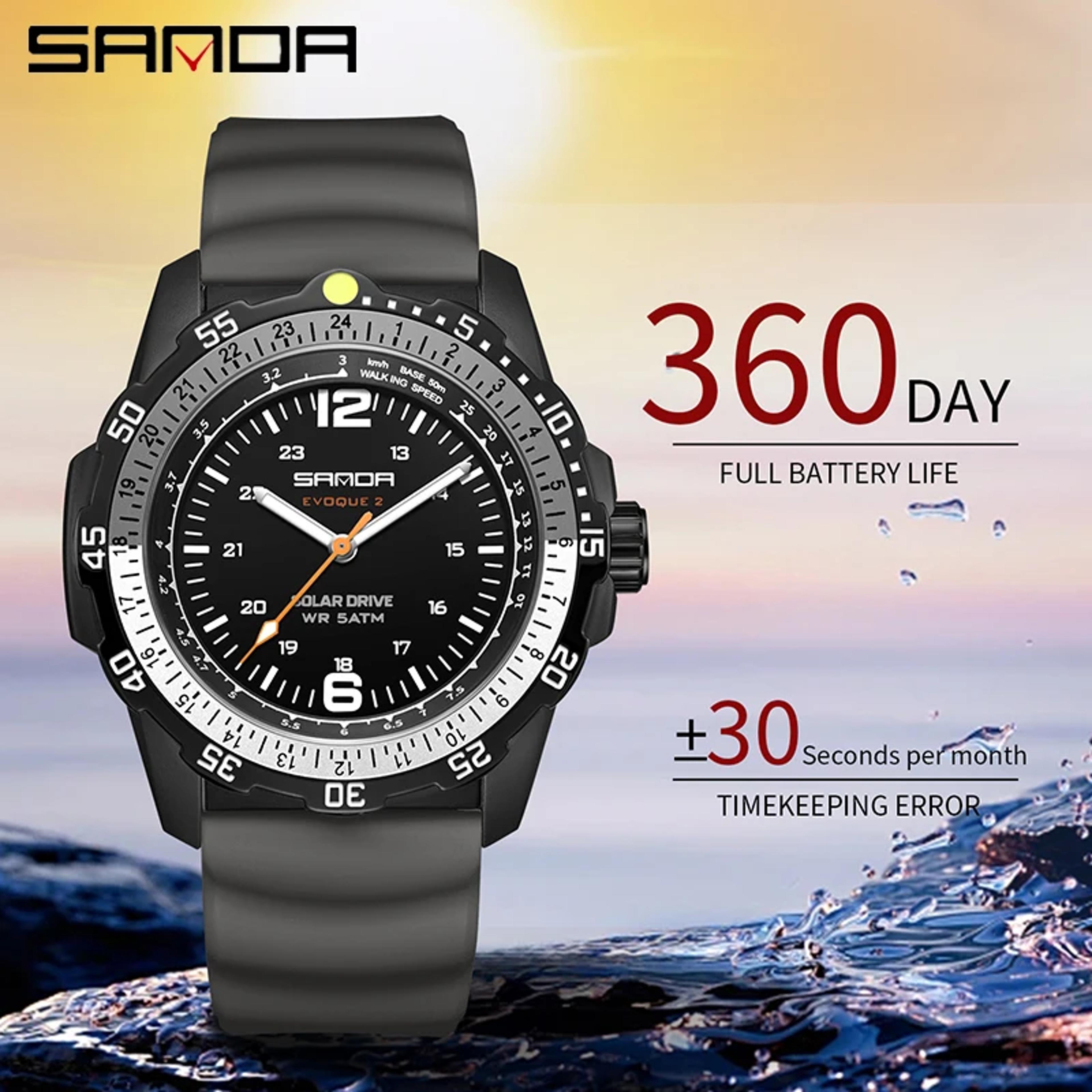 Luxury Mens Solar Powered Watch With Luminous Dial Waterproof Sport Quartz Wristwatch 0