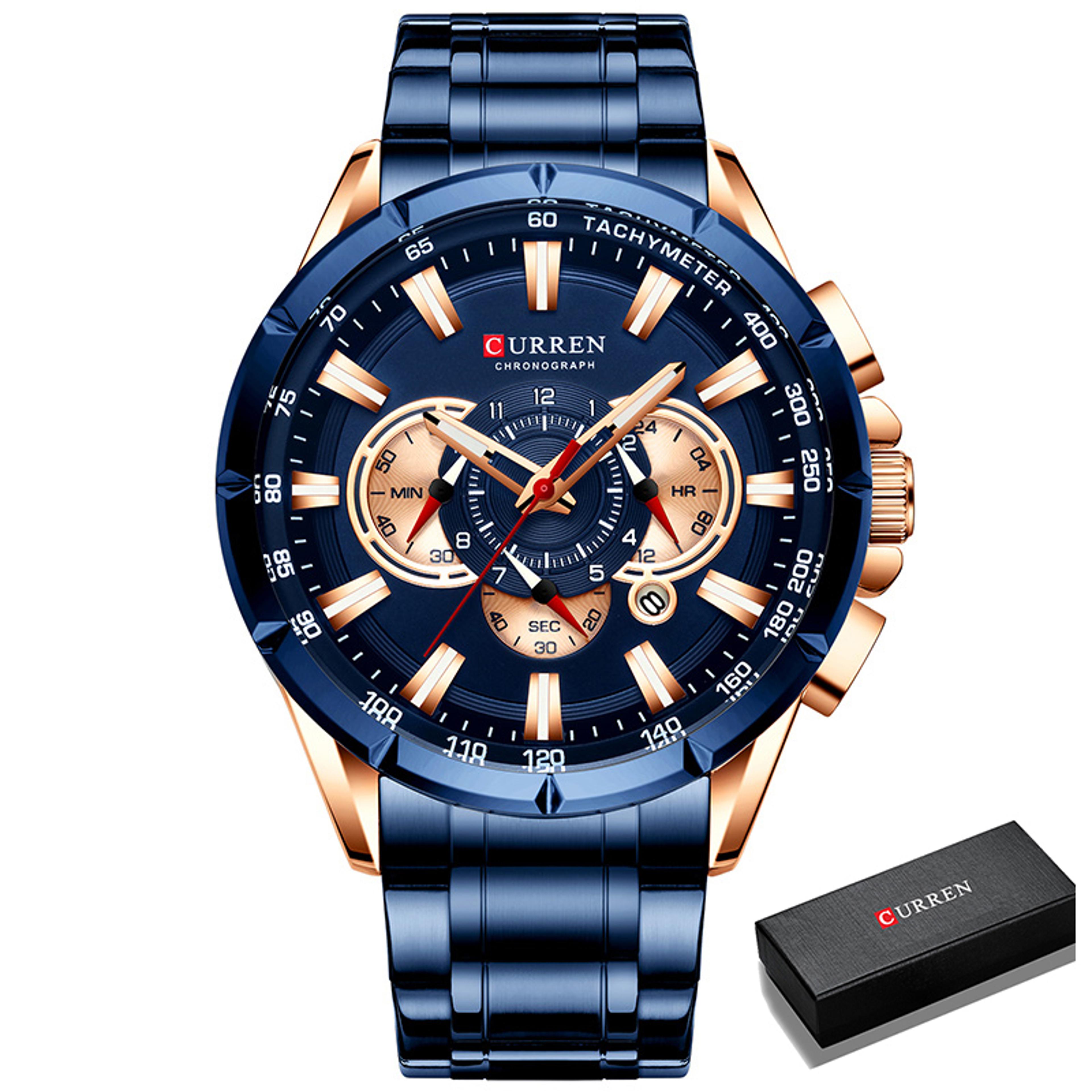 Luxury Stainless Steel Chronograph Men Watch Military Style Quartz Wristwatch 11