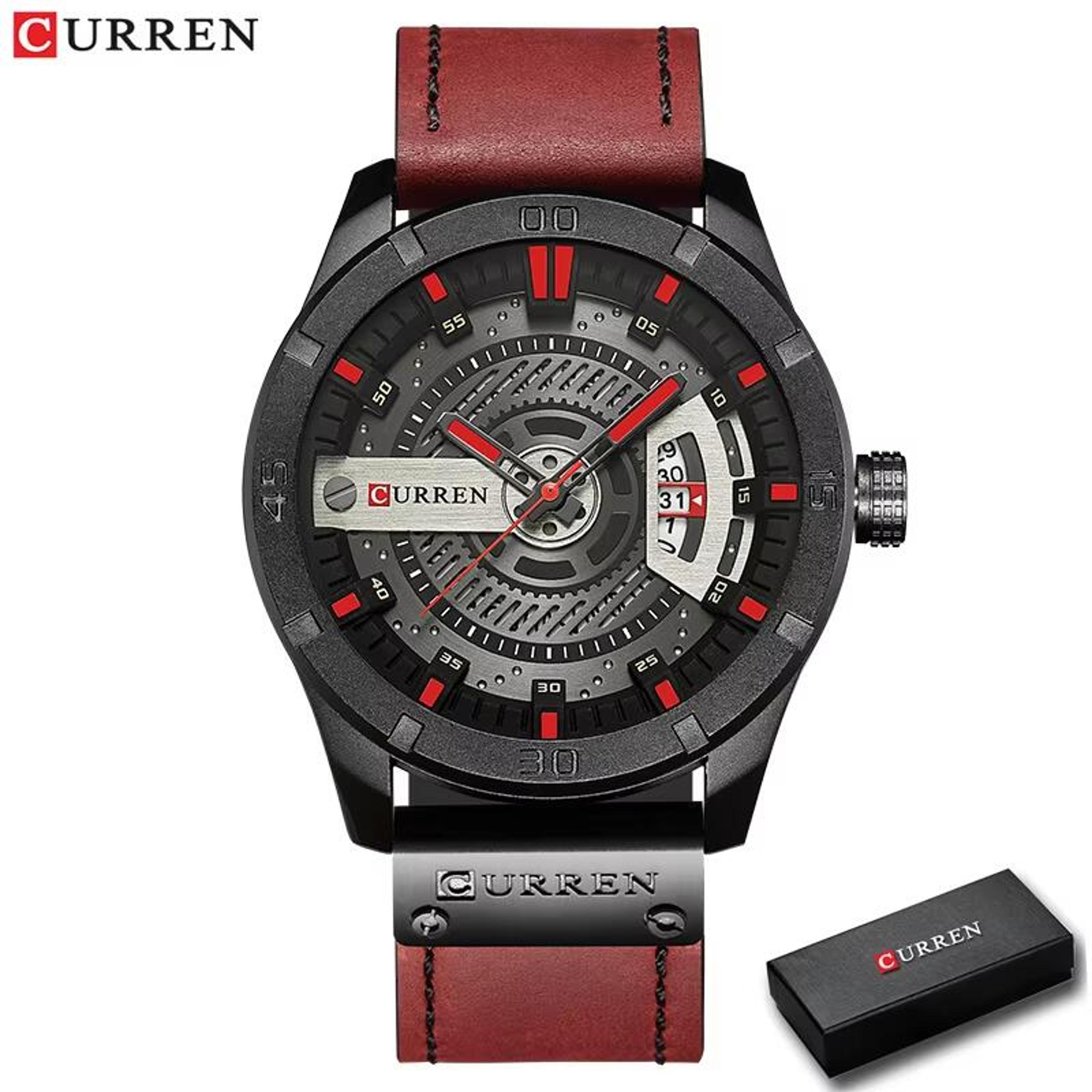 Mens Quartz Watch With Leather Strap And Date Display 5