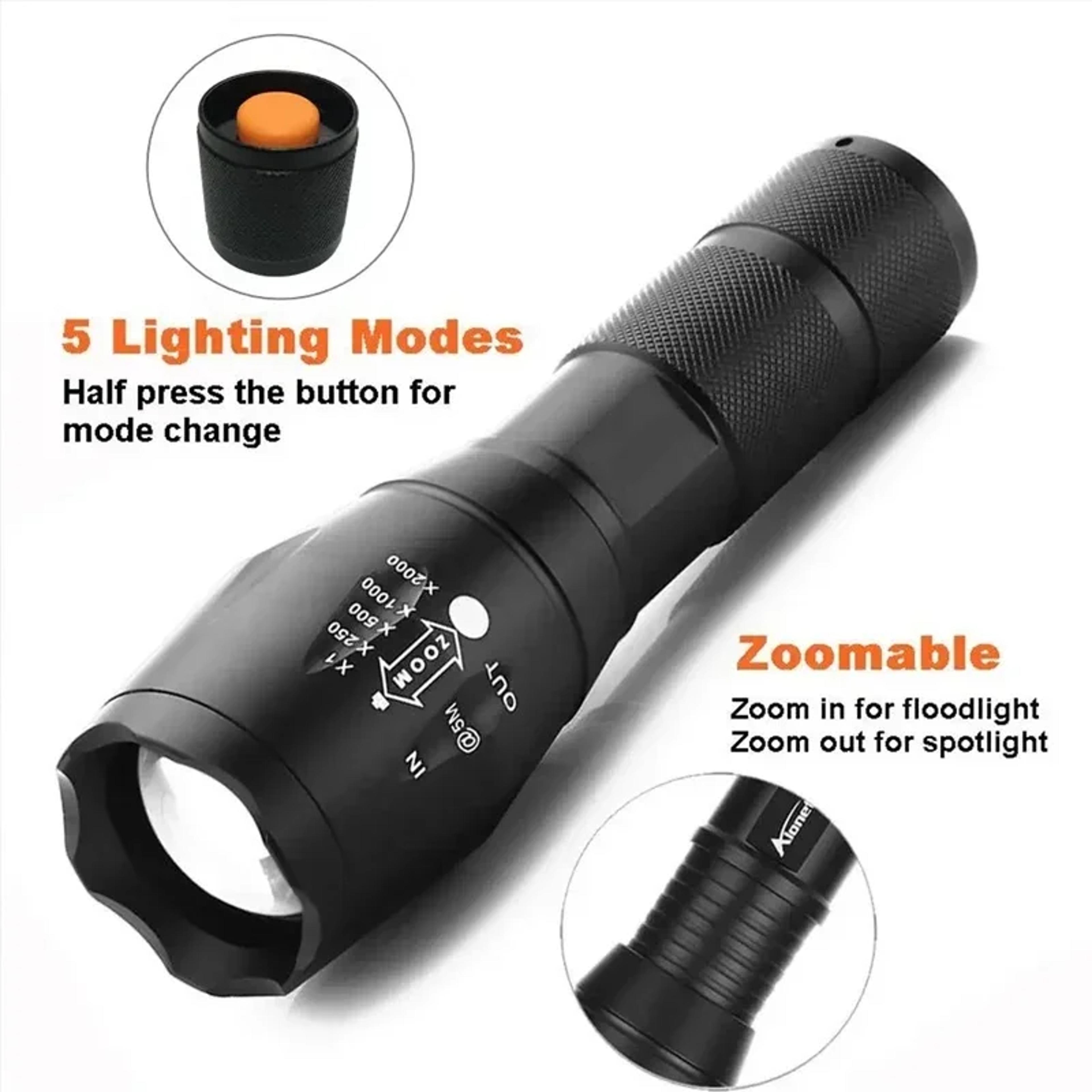 High Power LED Flashlight Rechargeable Camping Torch With Zoom And Waterproof Design 1