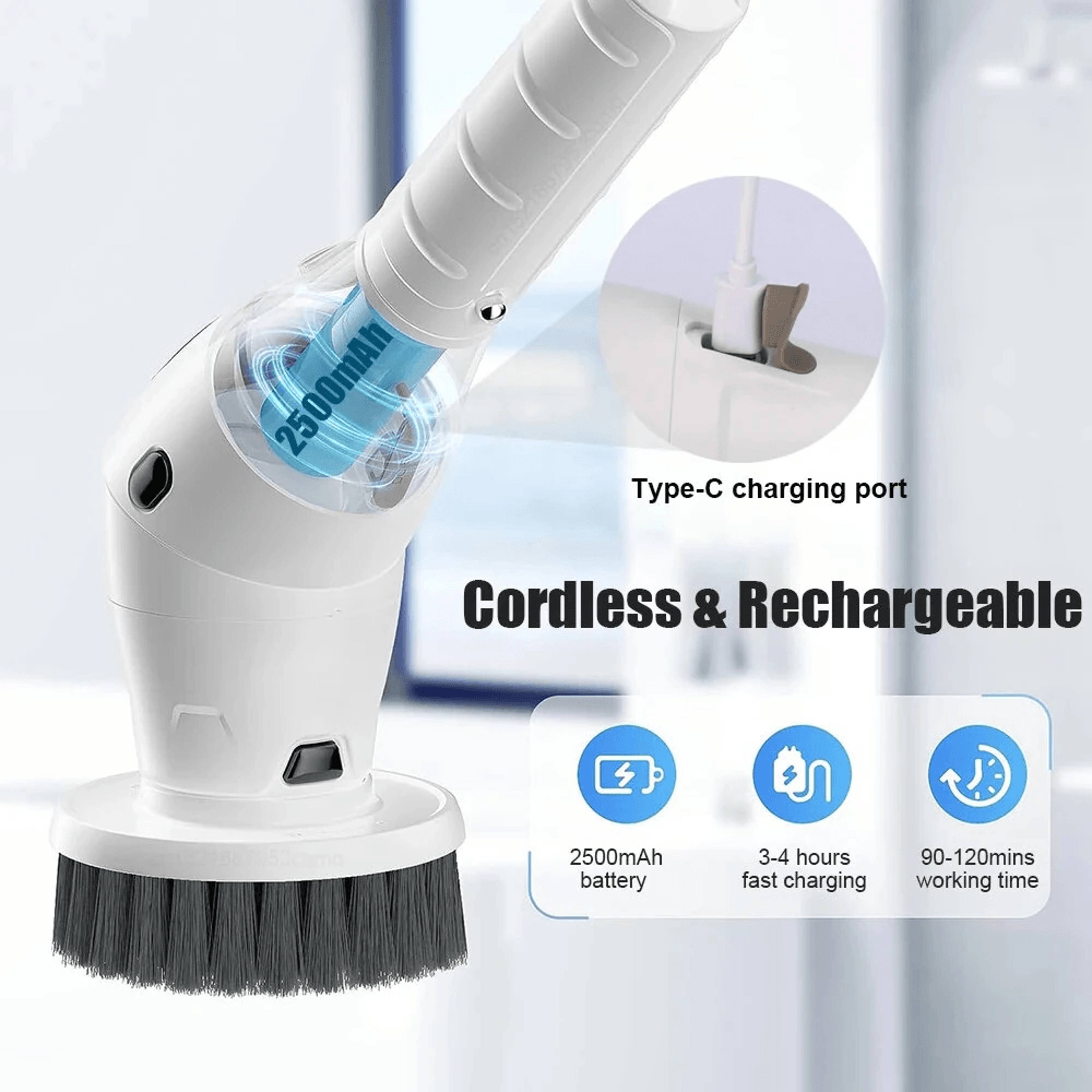 Cordless Electric Spin Scrubber With Adjustable Handle And Rechargeable Cleaning Brush 3