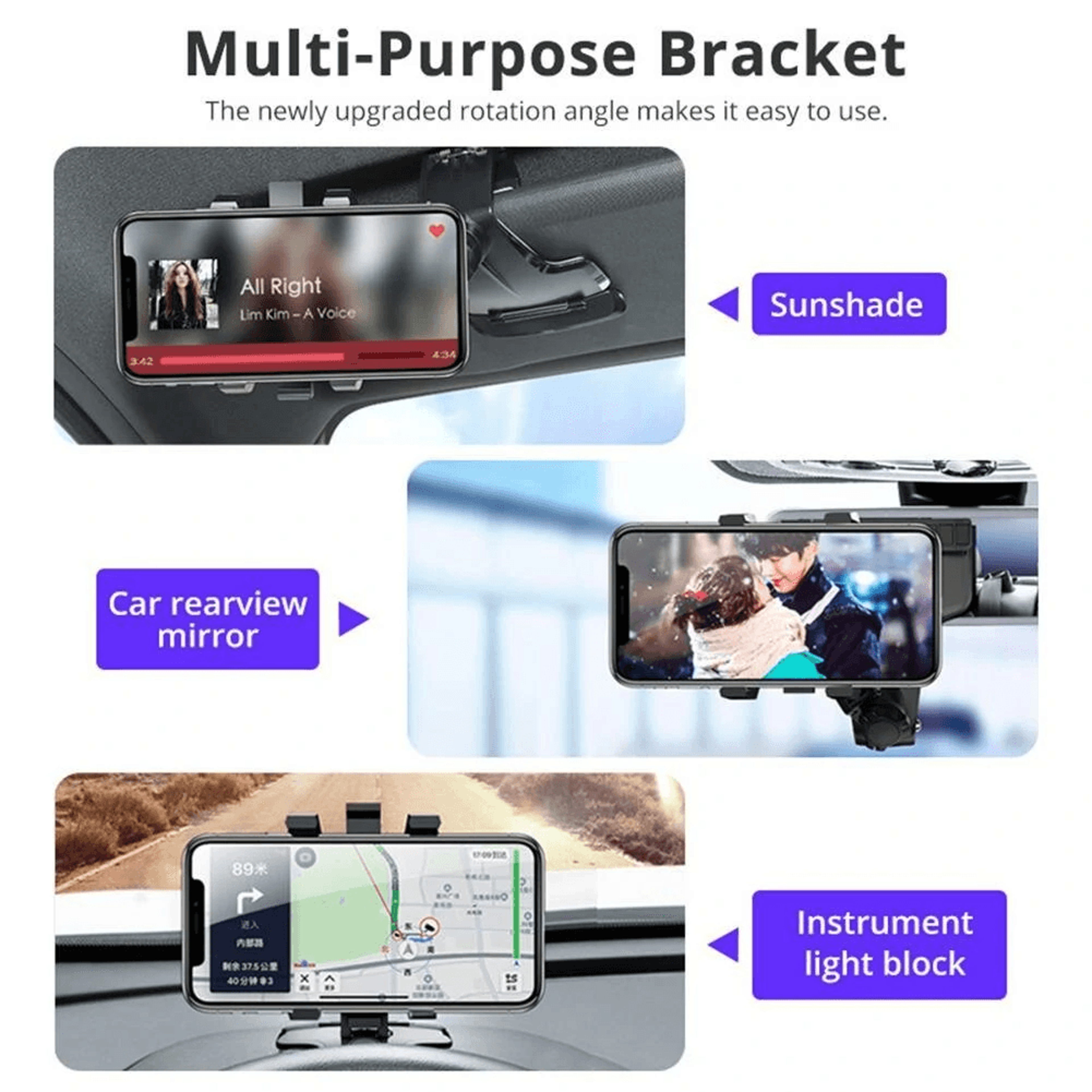 Rotating Car Dashboard Phone Holder With Parking Number Display And Navigation Stand 8