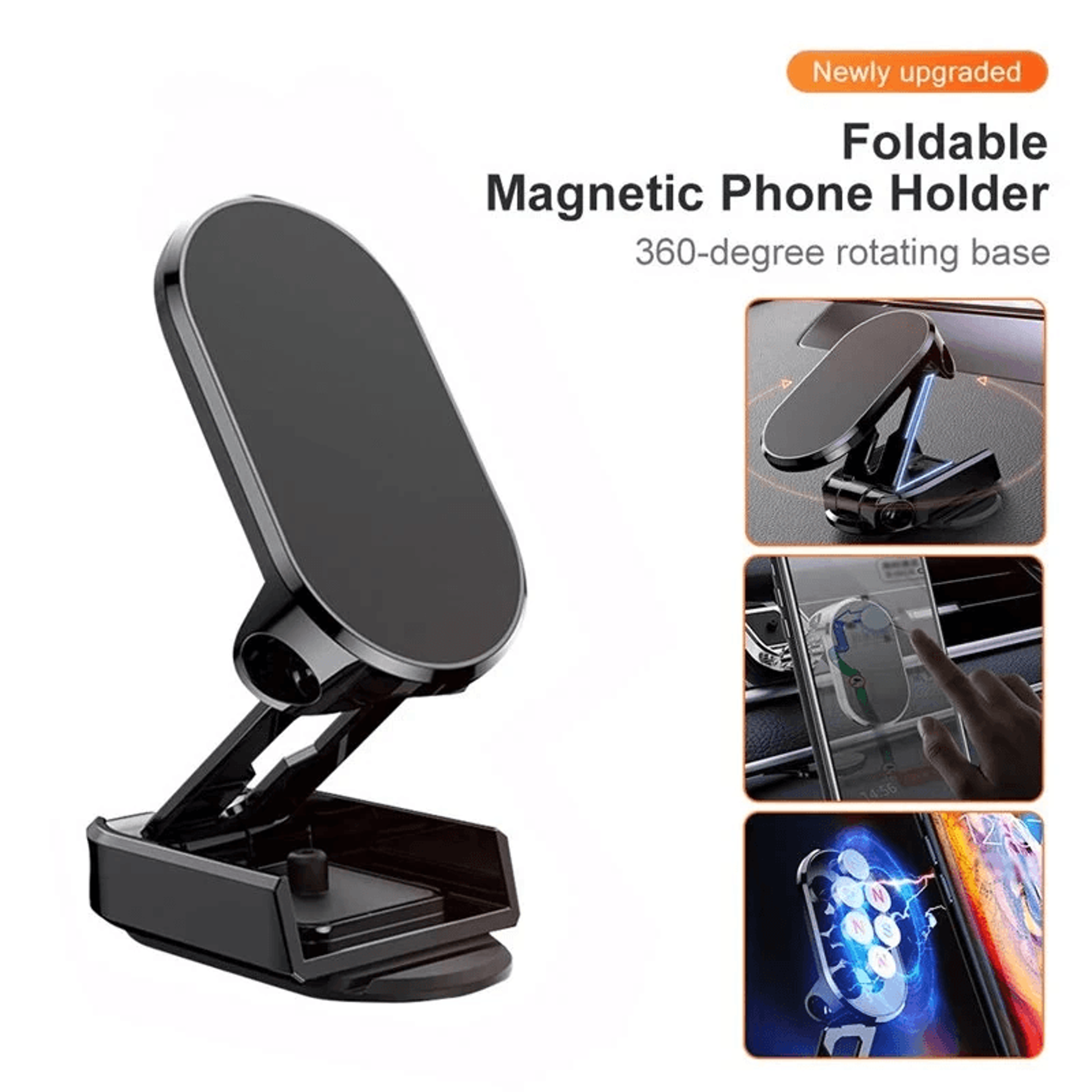 Adjustable Magnetic Car Phone Holder With Foldable Metal Mount 3