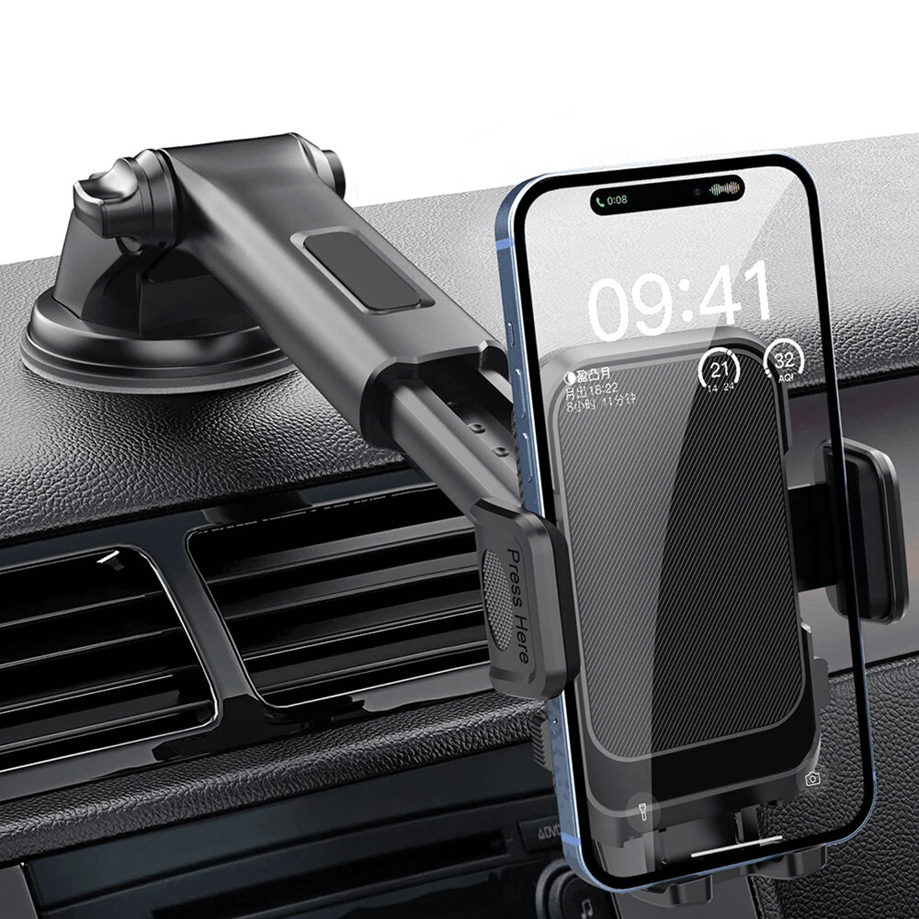 Adjustable Car Phone Holder With Retractable Suction Cup Dashboard Mount 7