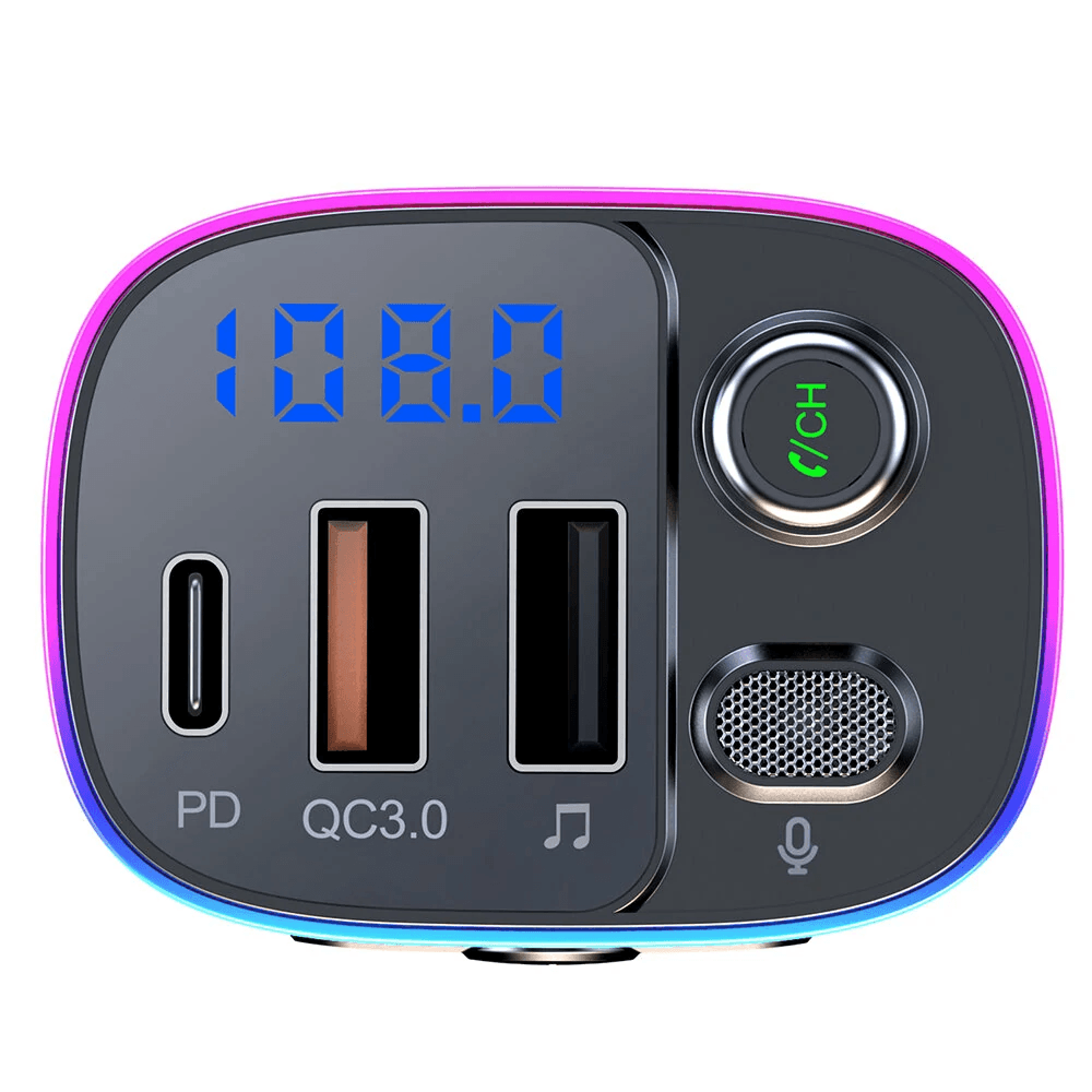 Bluetooth FM Transmitter Car Adapter With Fast Charging Hands Free Calling And LED Lights 5