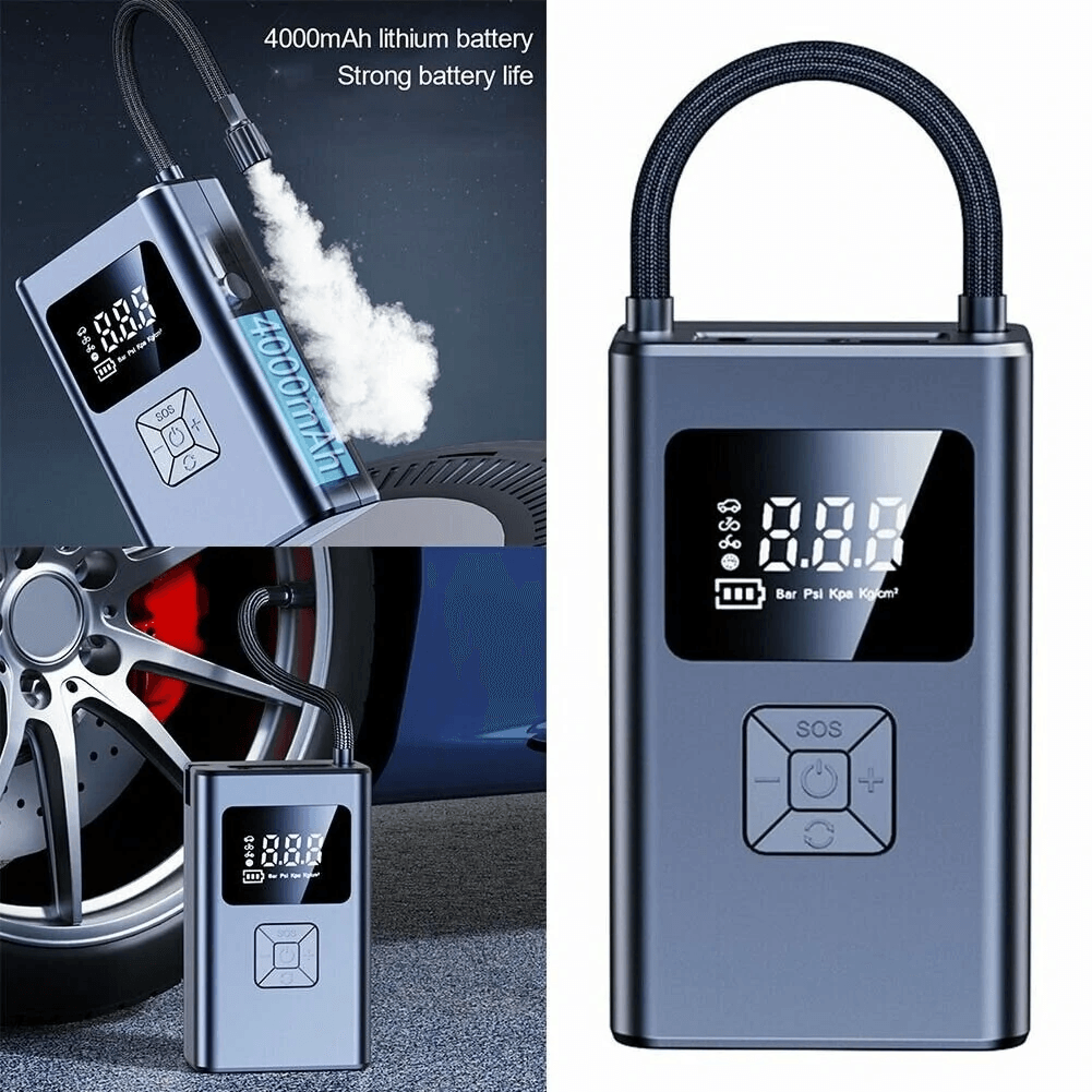 Portable Cordless Tire Inflator With Battery LED Light And Power Bank 2