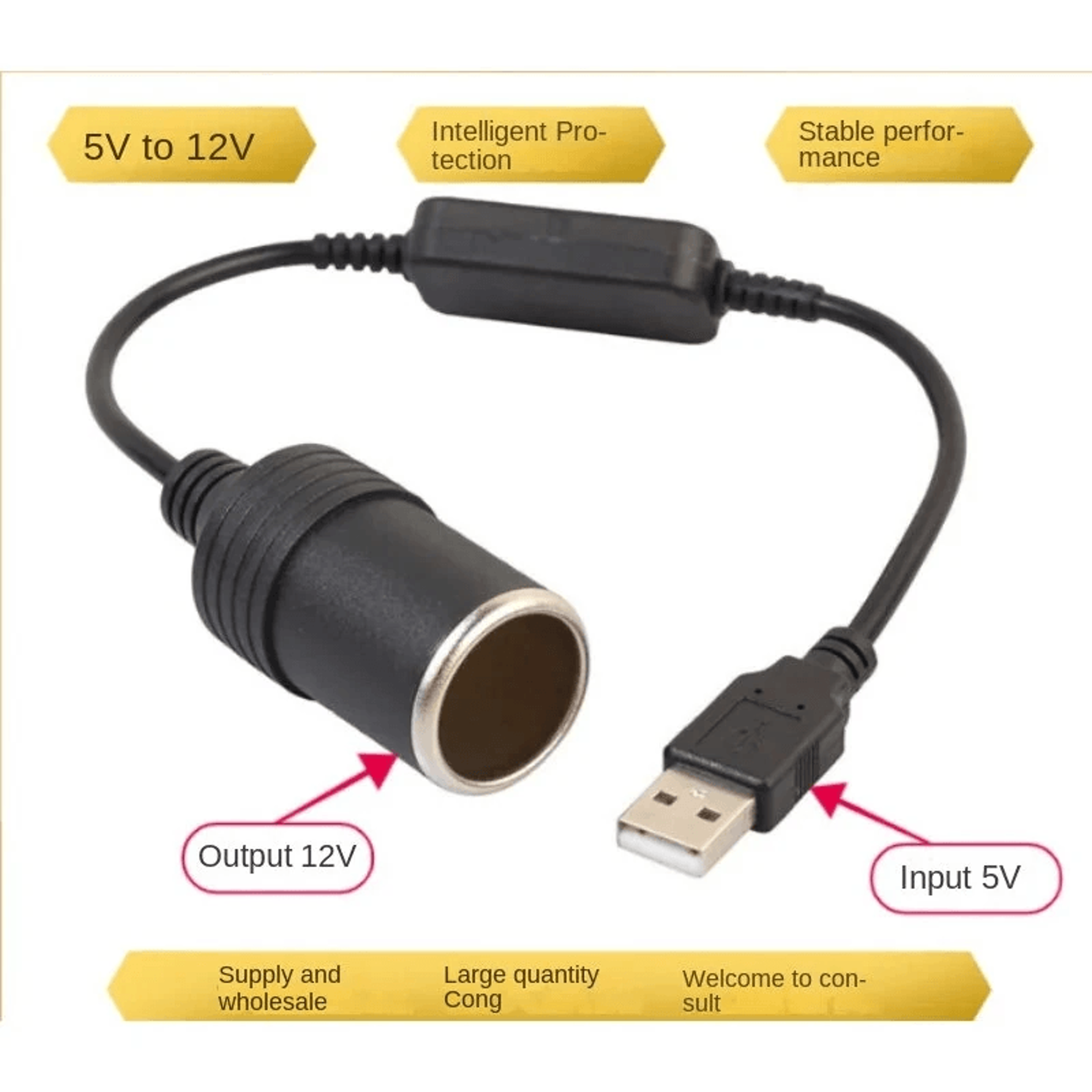 USB To Car Socket Adapter Portable Power Converter Cable For Dash Cams And Car Electronics 1