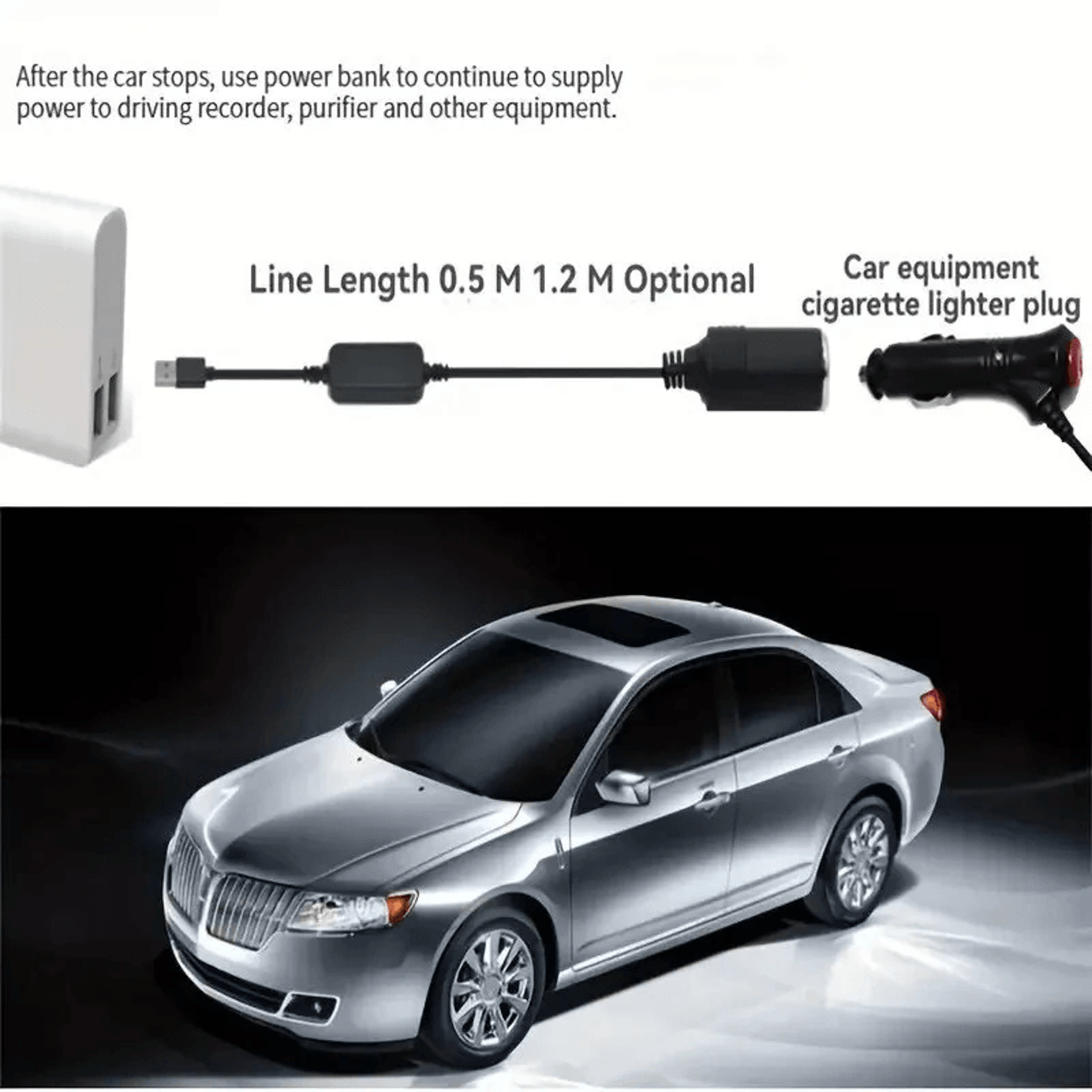 USB To Car Socket Adapter Portable Power Converter Cable For Dash Cams And Car Electronics 3
