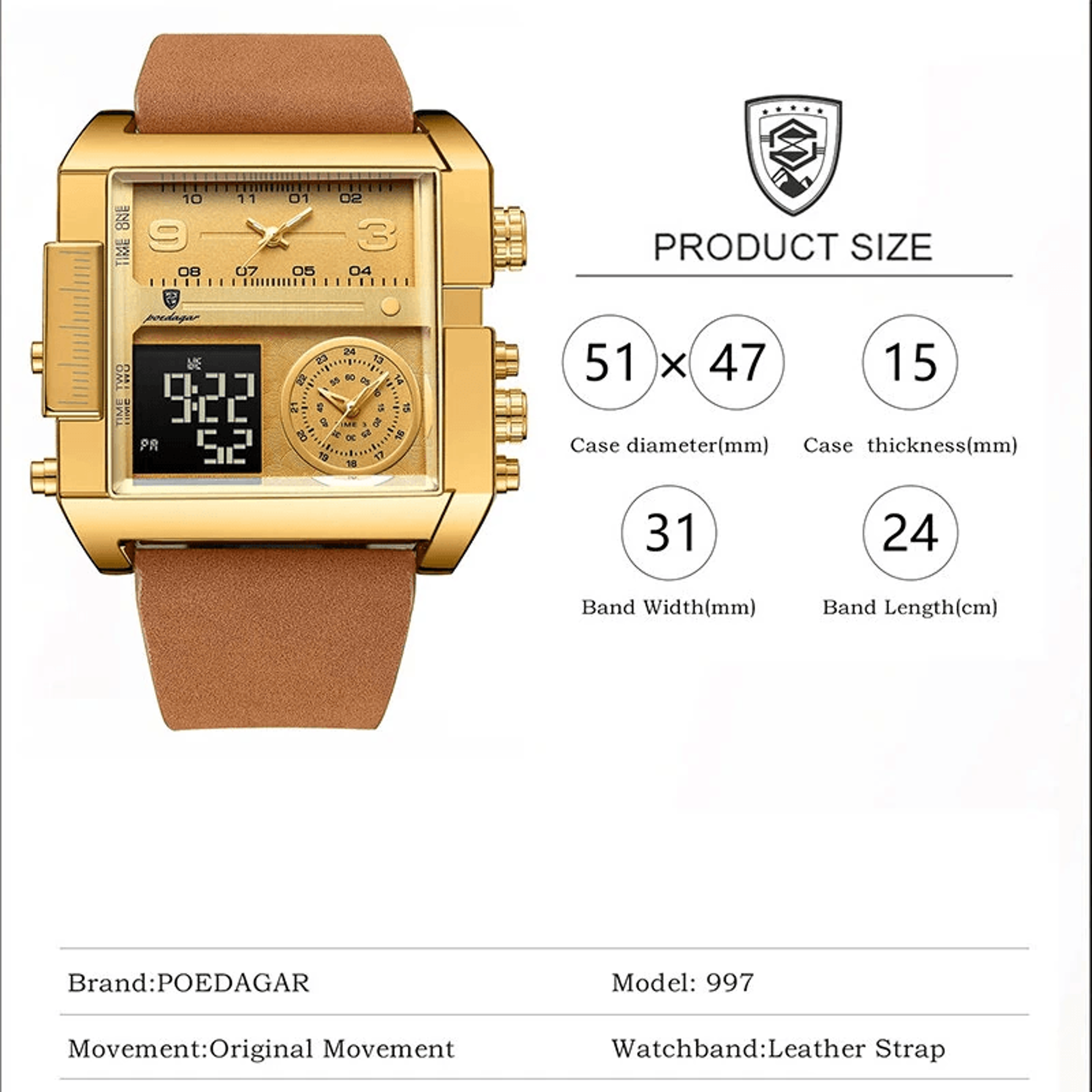 Luxury Rectangle Dual Display Quartz Sports Watch For Men 3