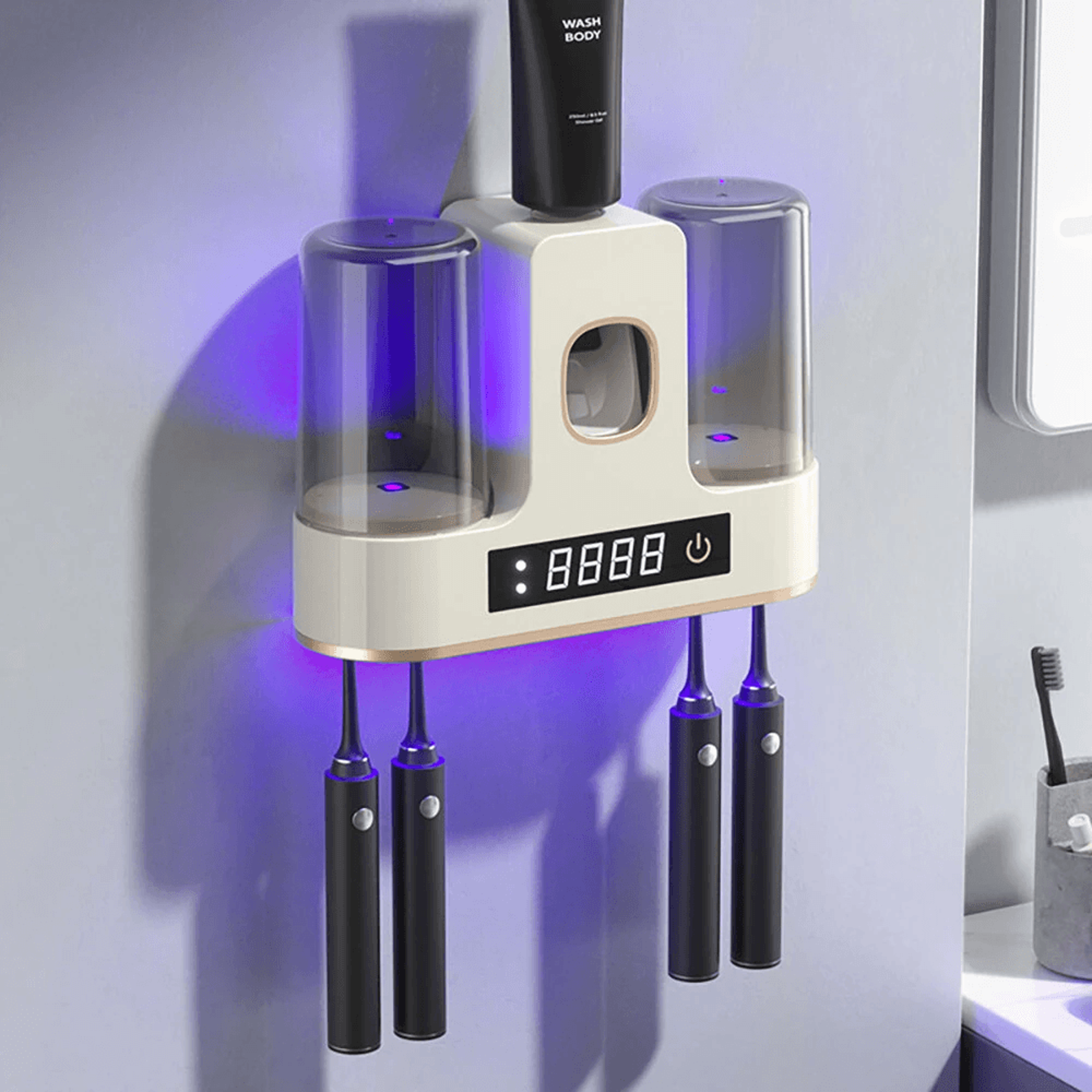 Smart UV Toothbrush Sterilizer Wall Mounted Toothbrush Holder With Toothpaste Dispenser 4