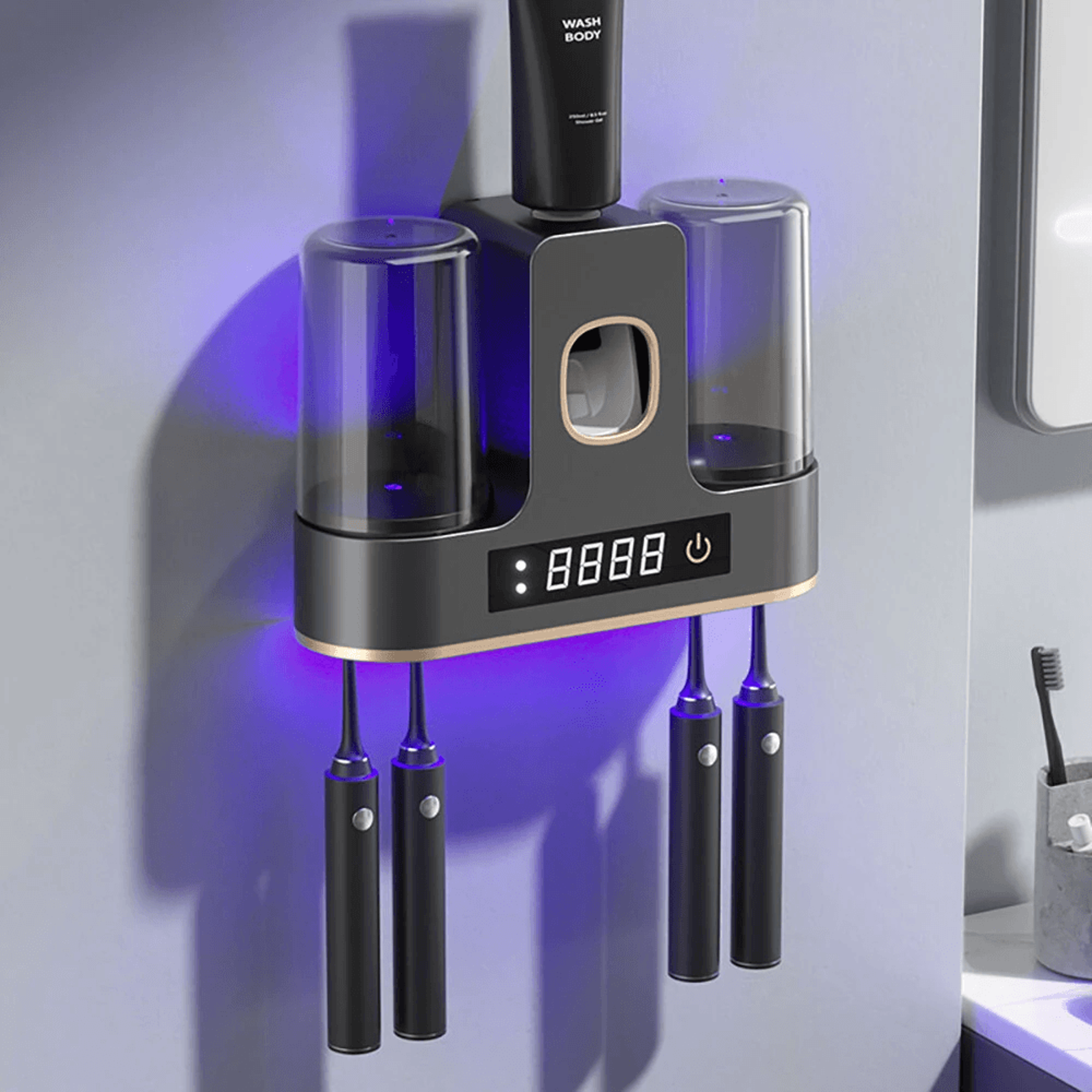 Smart UV Toothbrush Sterilizer Wall Mounted Toothbrush Holder With Toothpaste Dispenser 5
