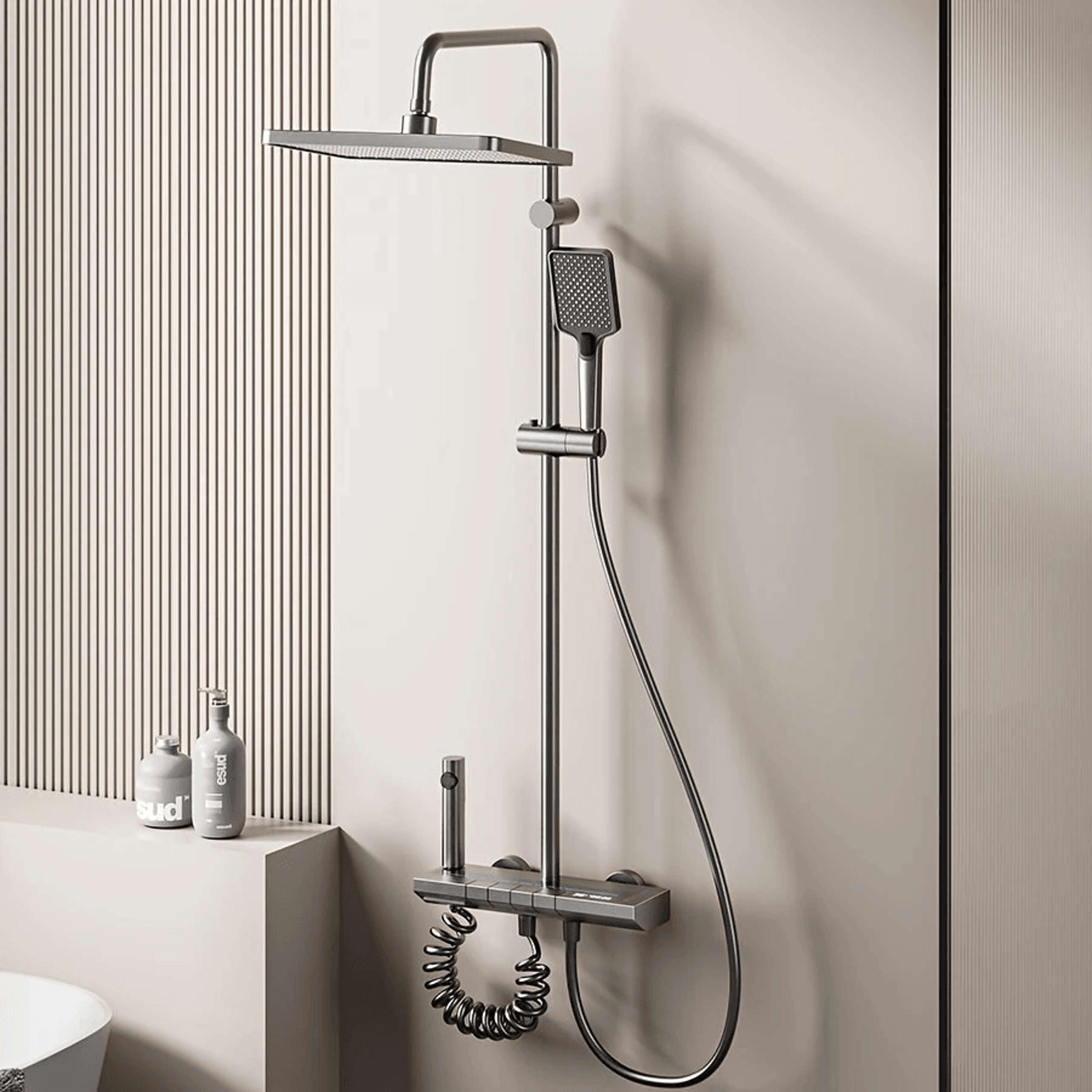 Digital Display Rainfall Shower System With Piano Button Controls And Ambient Light 3