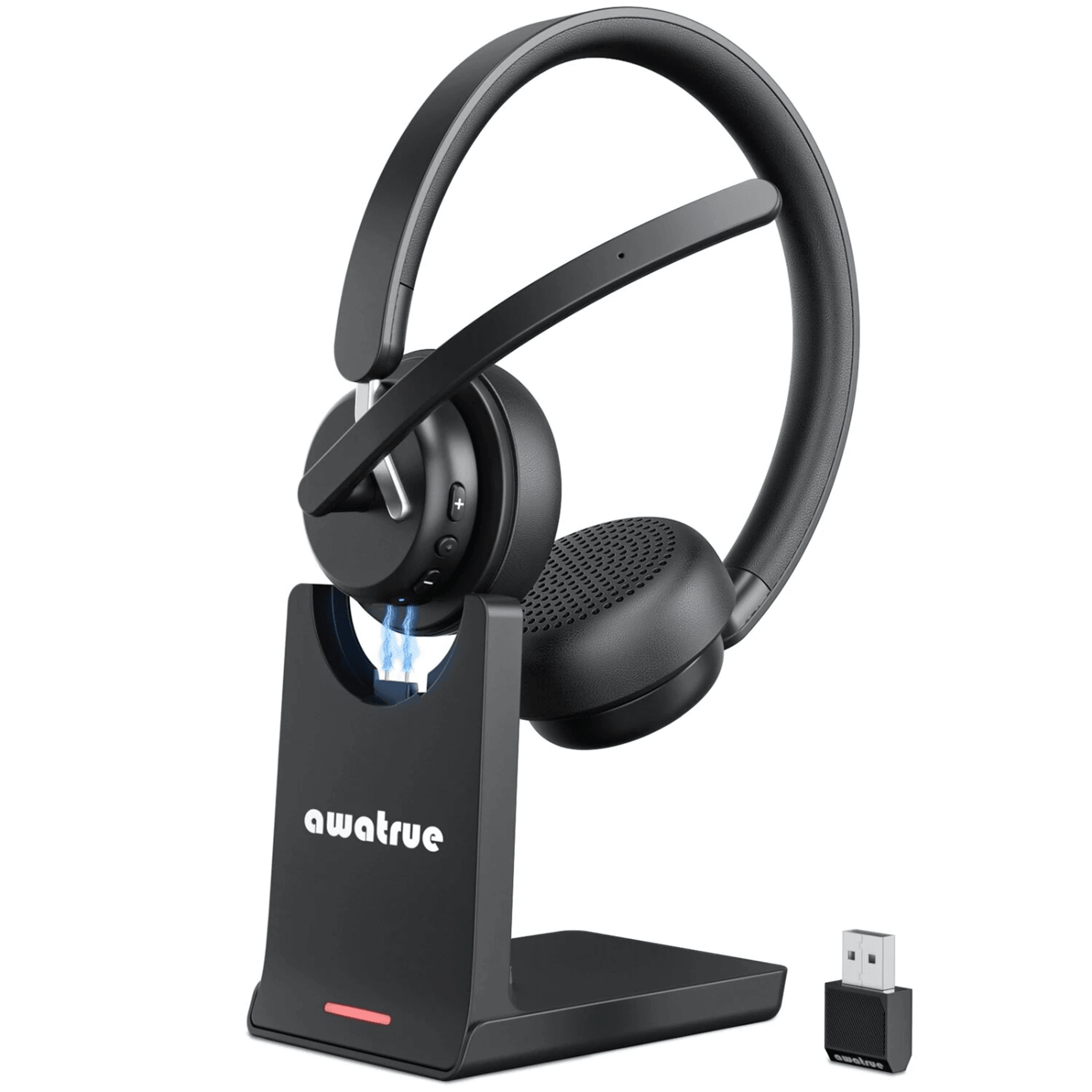 Wireless Headset With AI Noise Cancelling Microphone Charging Base And Hour Battery 0