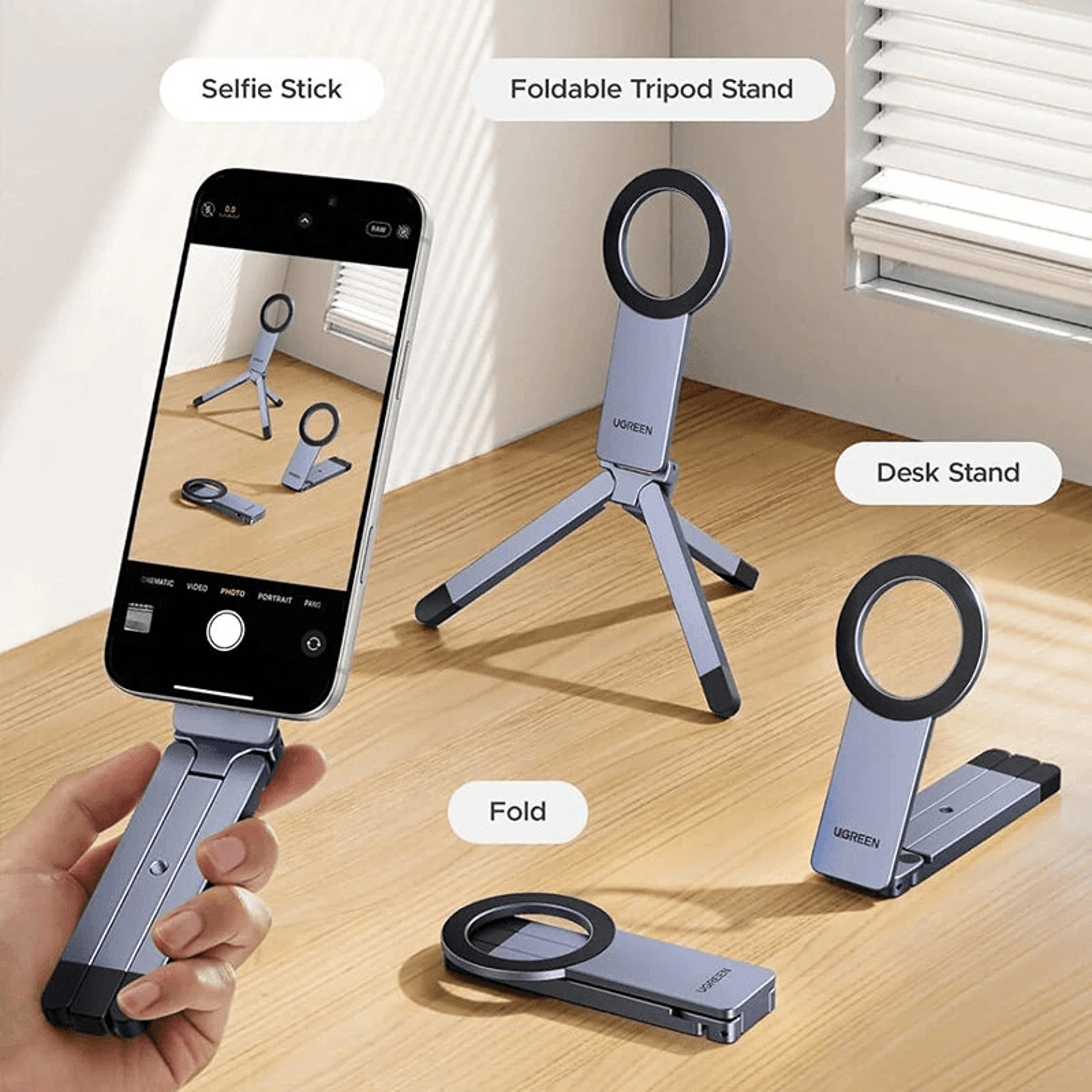 Magnetic Phone Tripod Stand With Grip Adjustable Desk Holder And Portable Selfie Grip 4