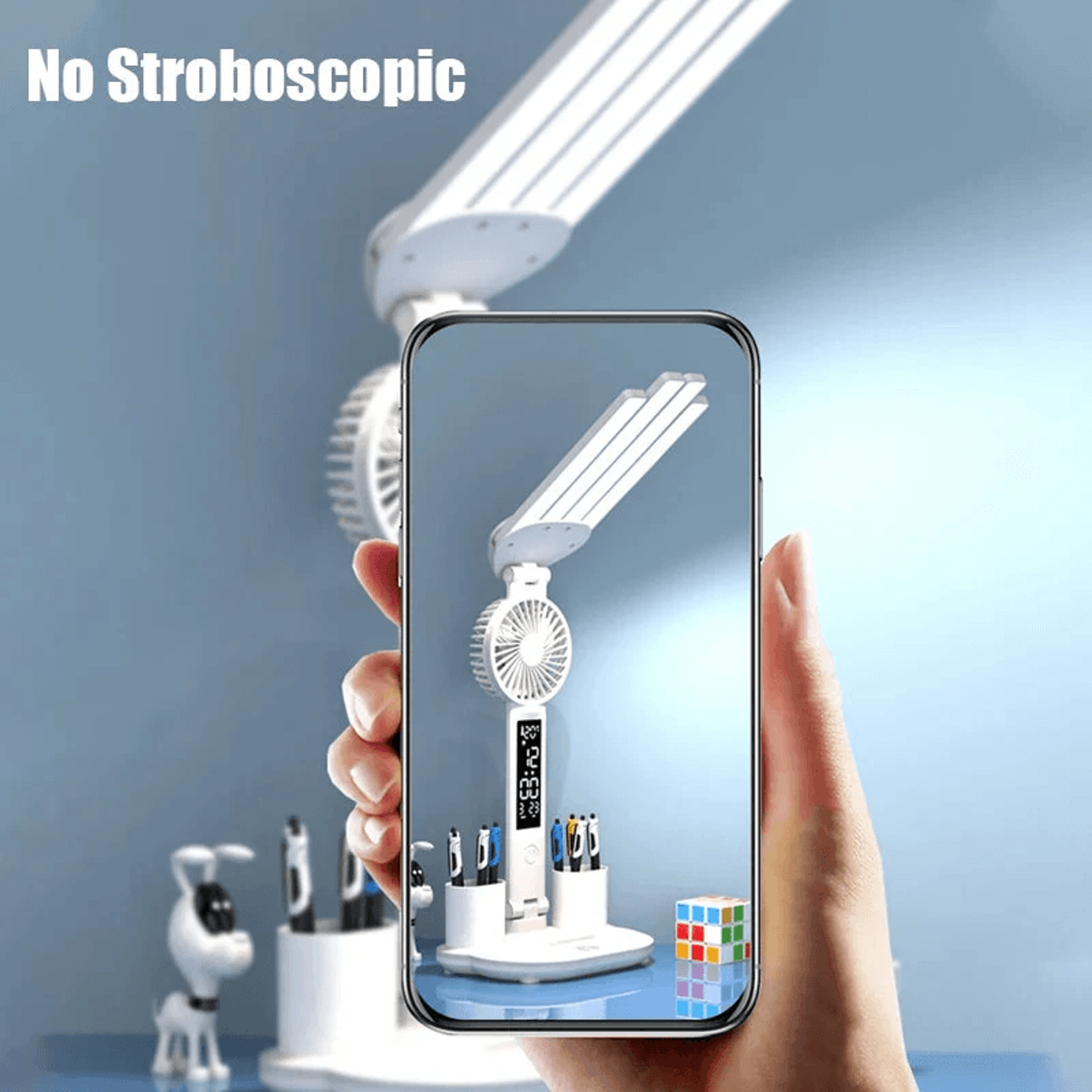 Head LED Desk Lamp With Digital Clock Fan Touch Control And Adjustable Eye Care Lighting 3