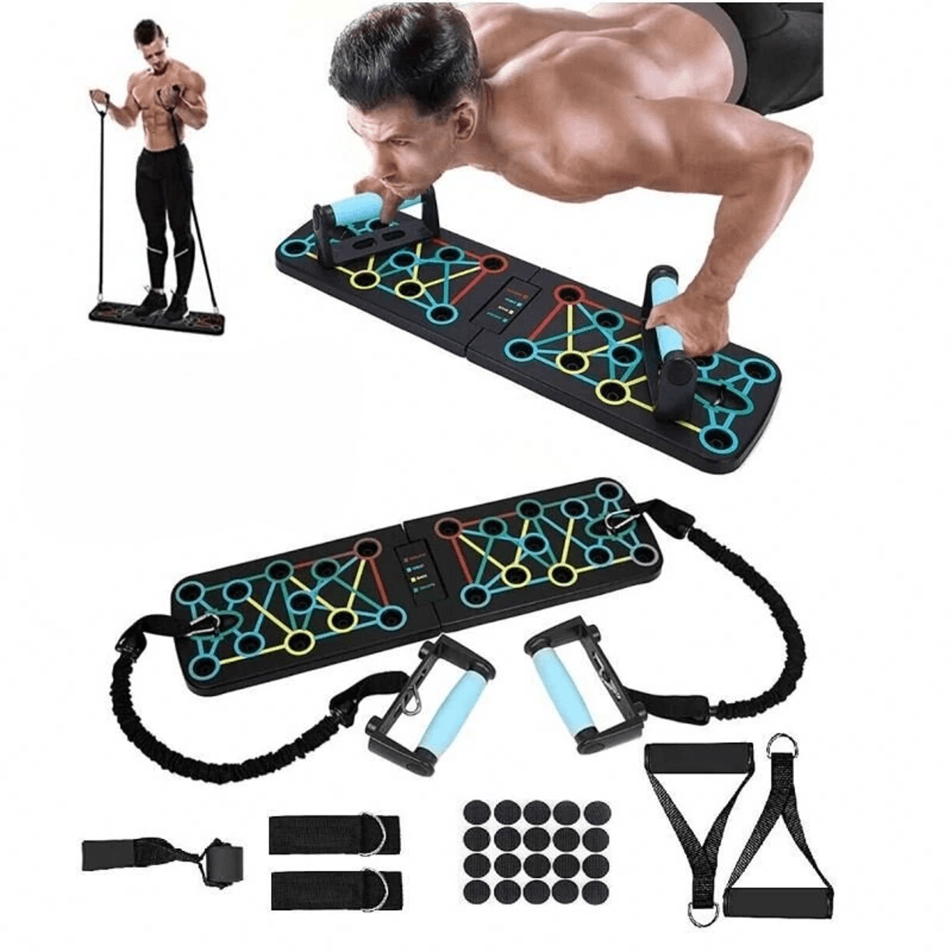 Multifunctional Foldable Push Up Board With Resistance Bands For Full Upper Body Training 0