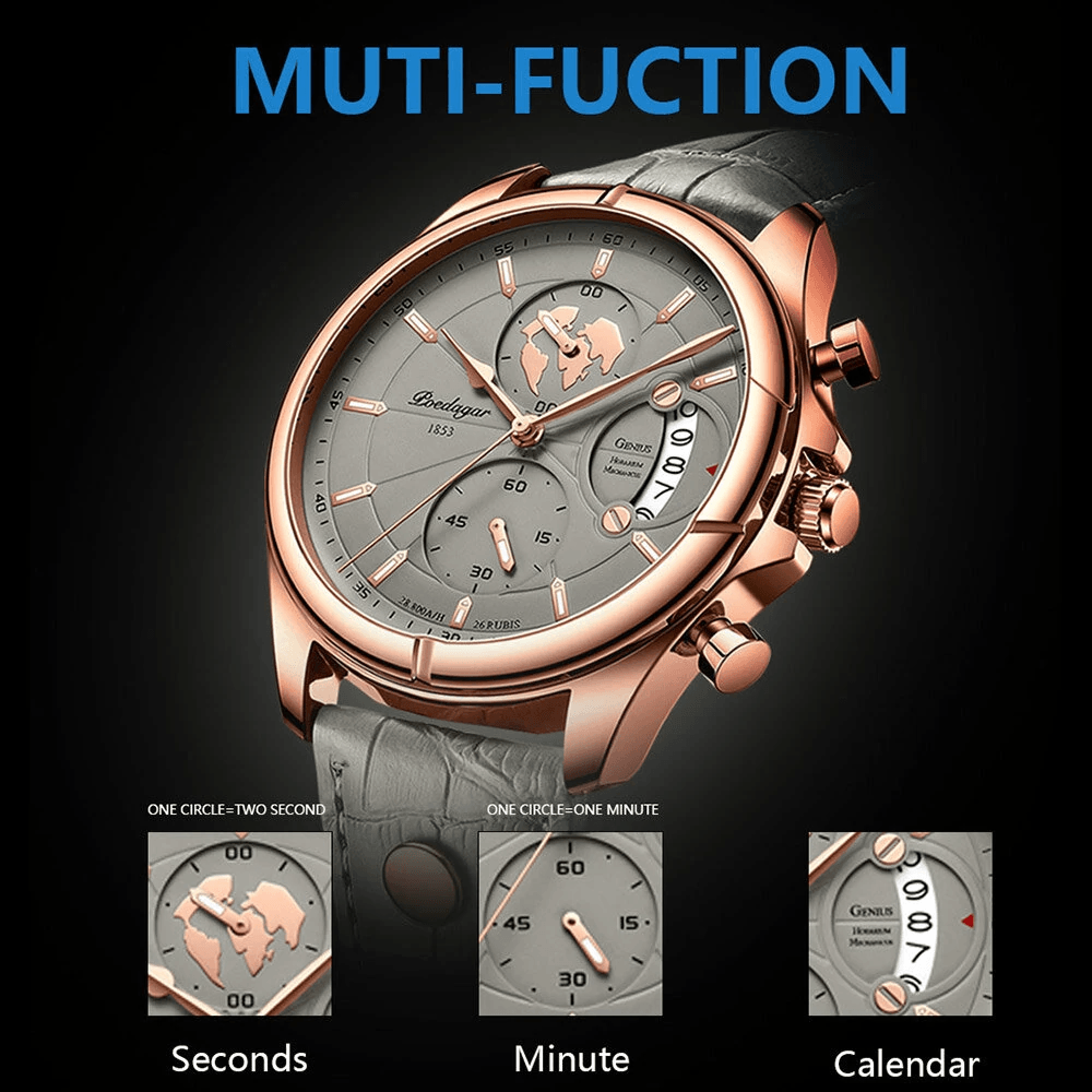 Mens Waterproof Luminous Quartz Watch With Leather Strap 3