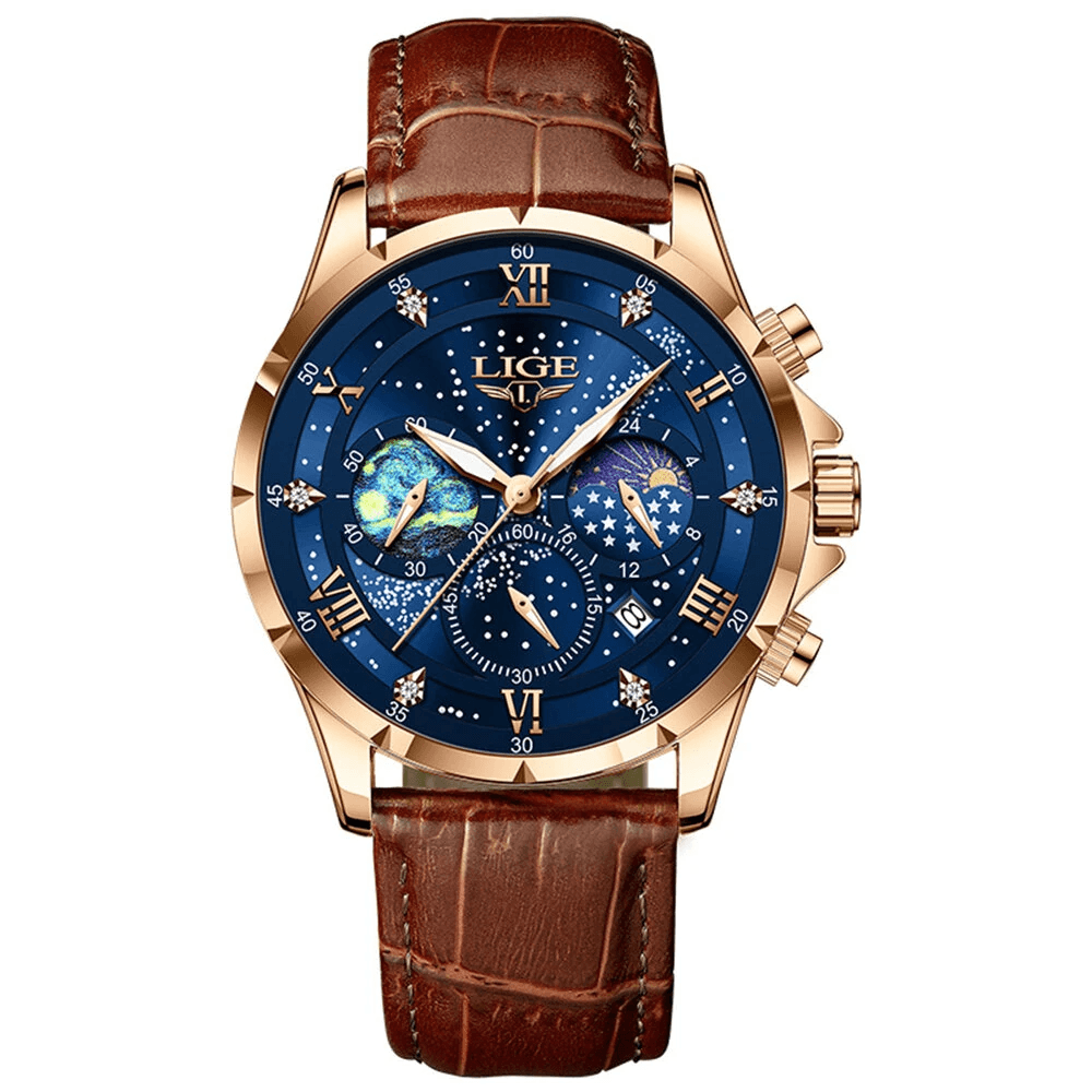 Classic Waterproof Luminous Quartz Watch With Leather Strap And Calendar 7