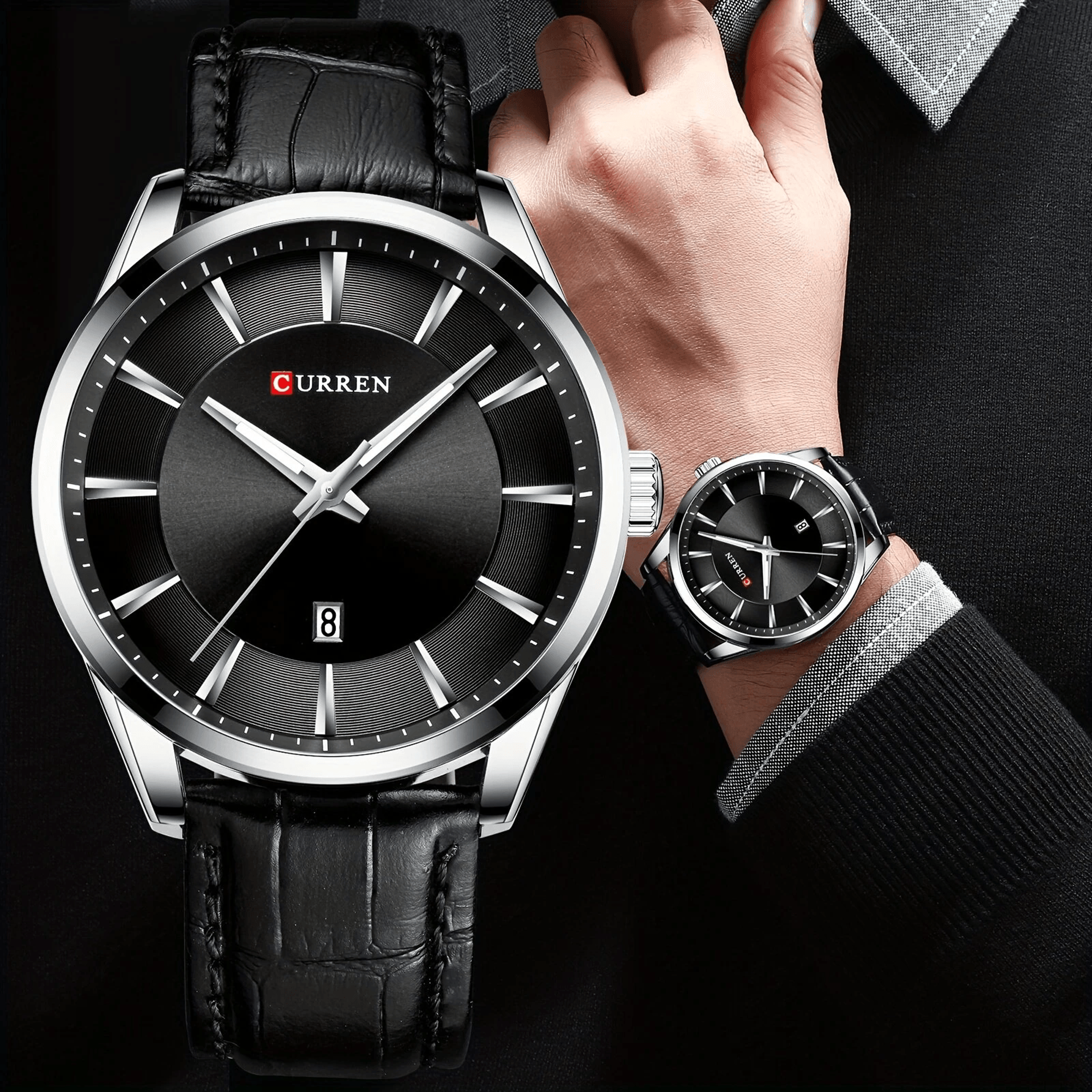 Classic Mens Quartz Watch With Leather Strap Waterproof Date Display 3