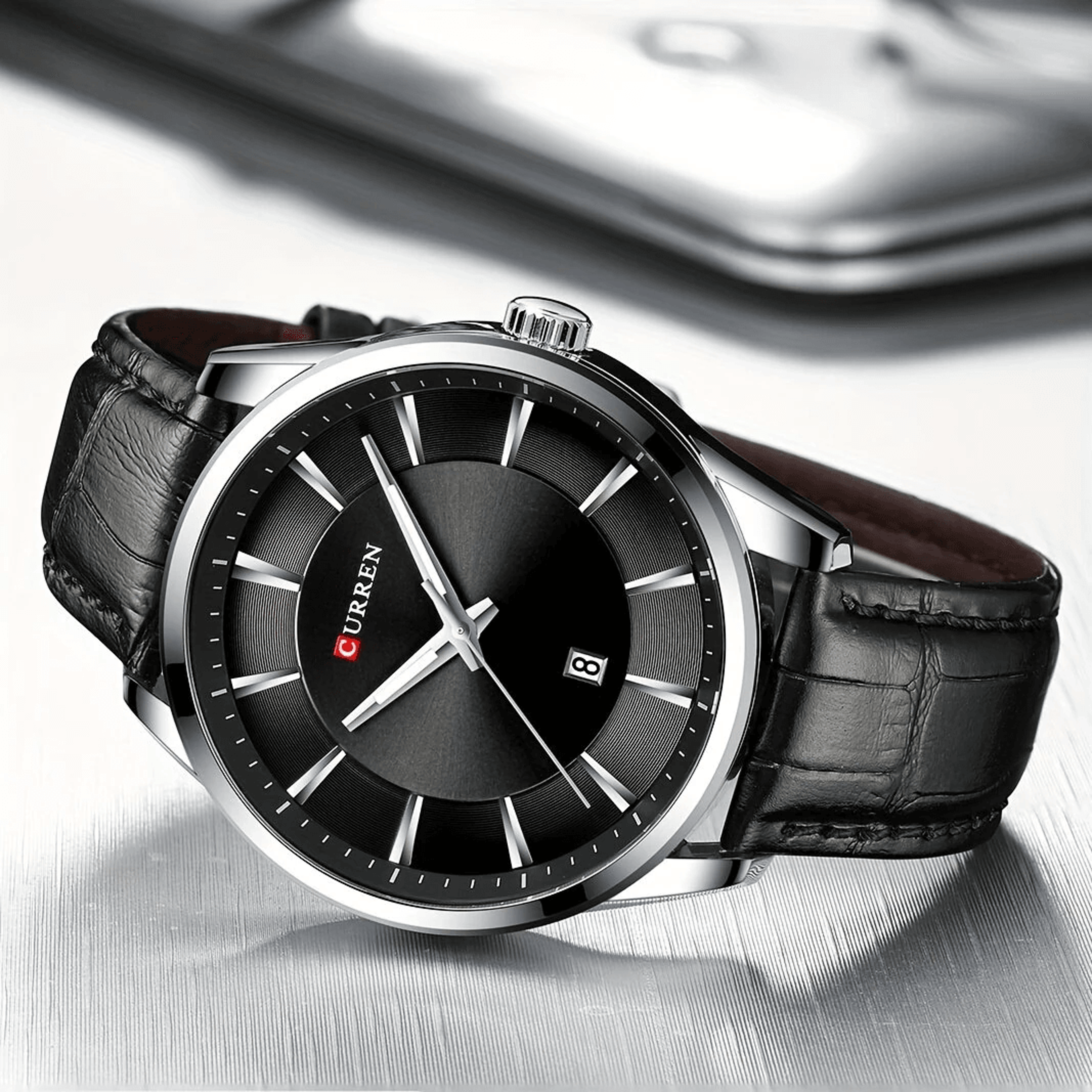 Classic Mens Quartz Watch With Leather Strap Waterproof Date Display 5