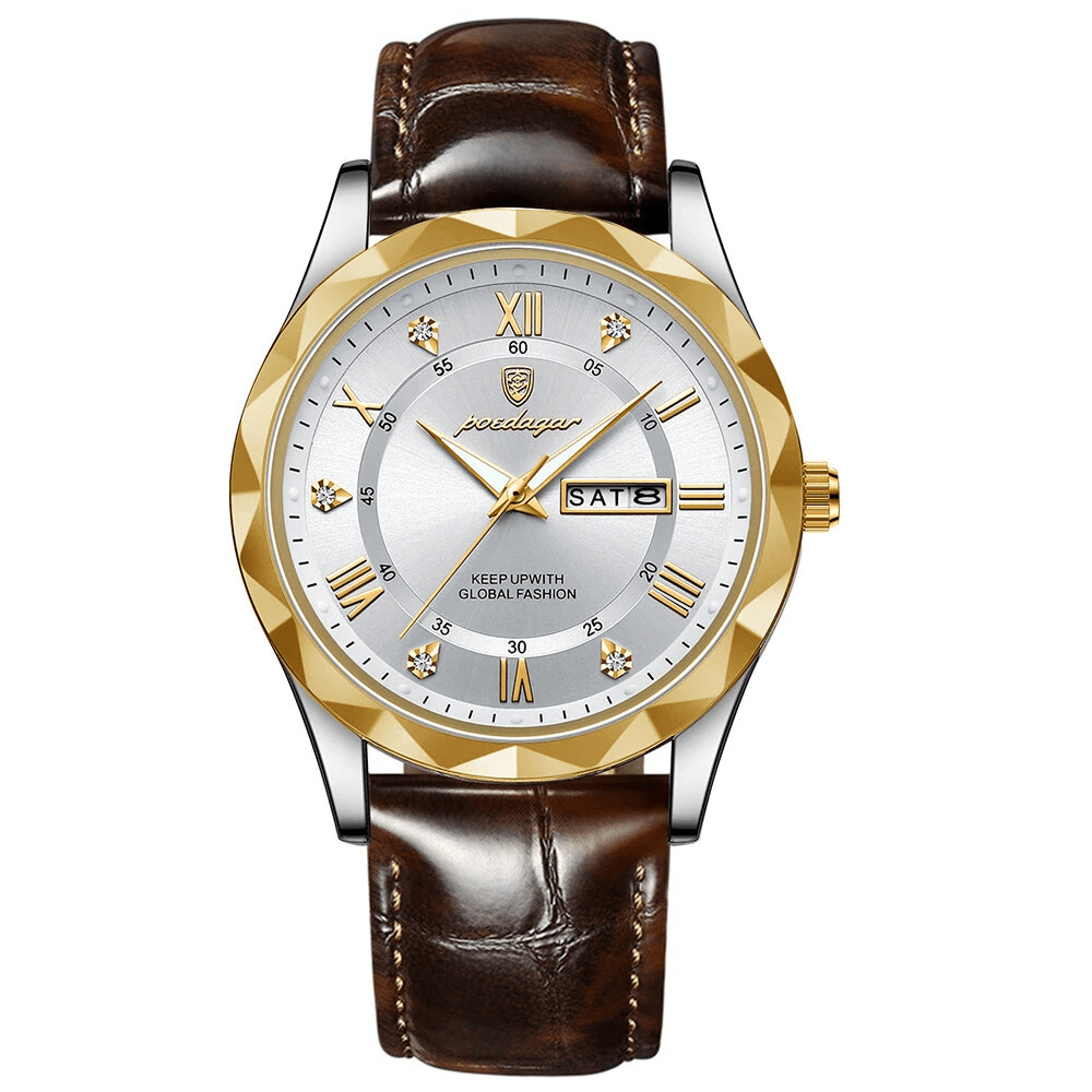 Luxury Mens Quartz Watch With Luminous Dial Leather Strap And Day Date Display 7