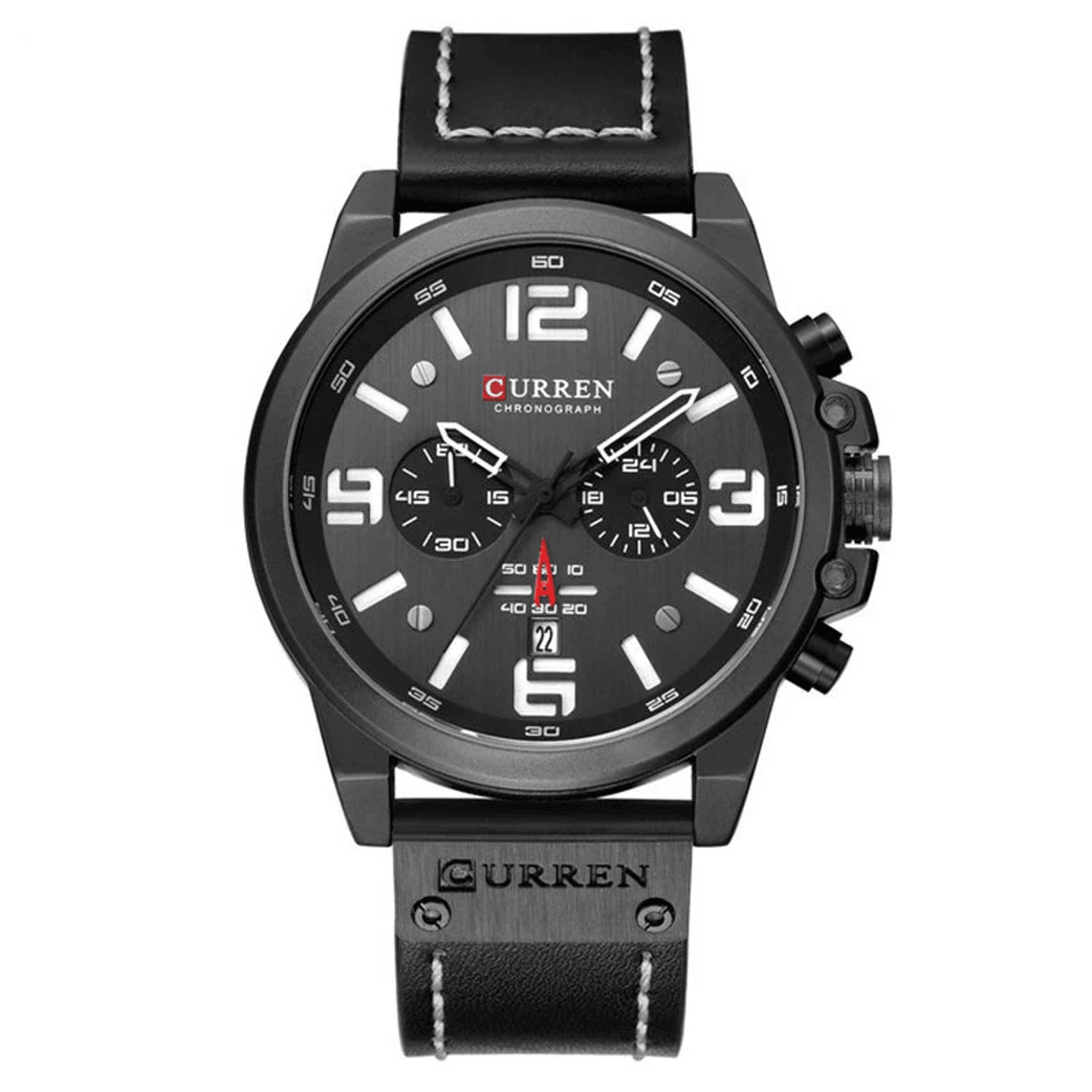 Classic Mens Chronograph Watch With Leather Strap And Water Resistance 0