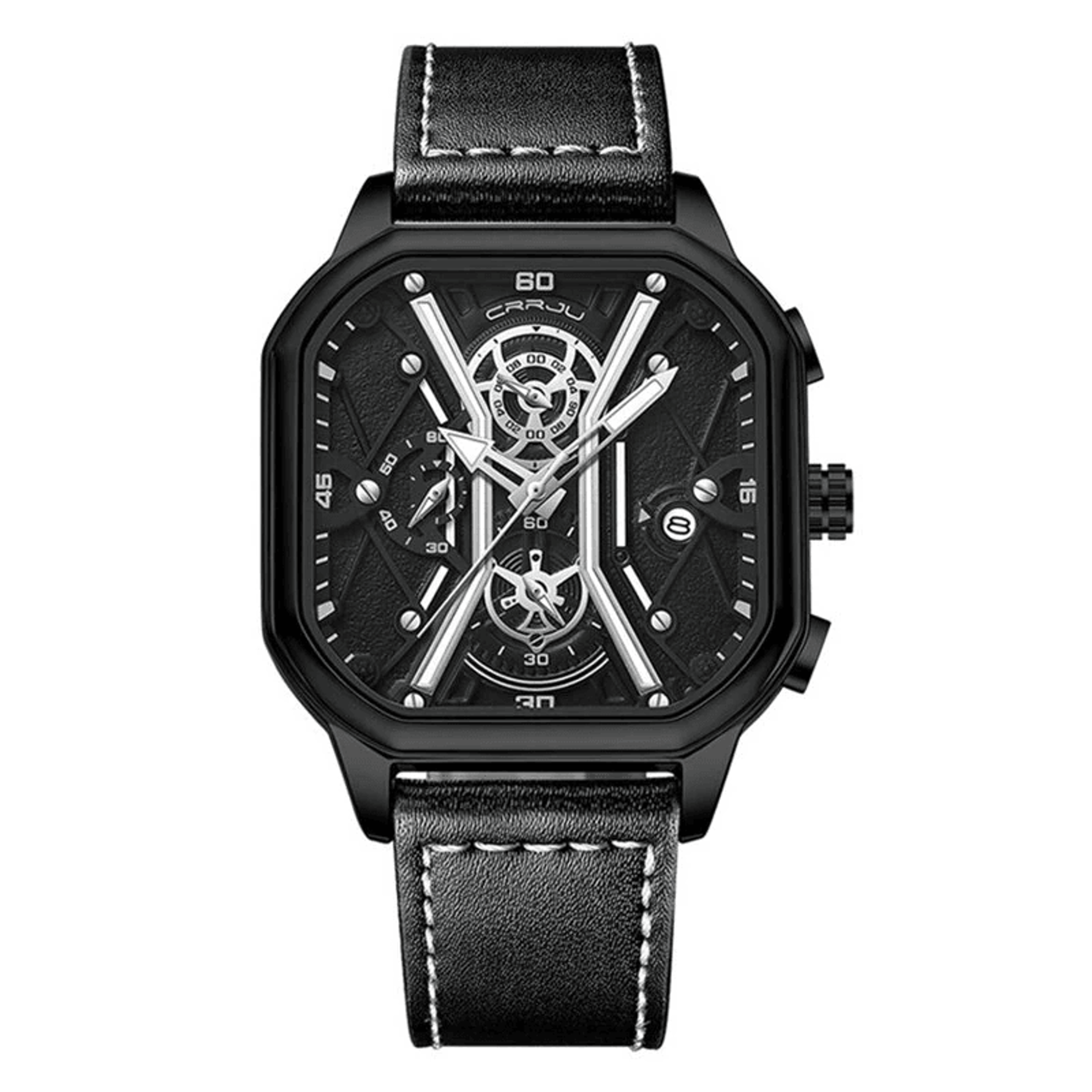 Square Chronograph Watch For Men With Leather Strap And Luminous Dial 5